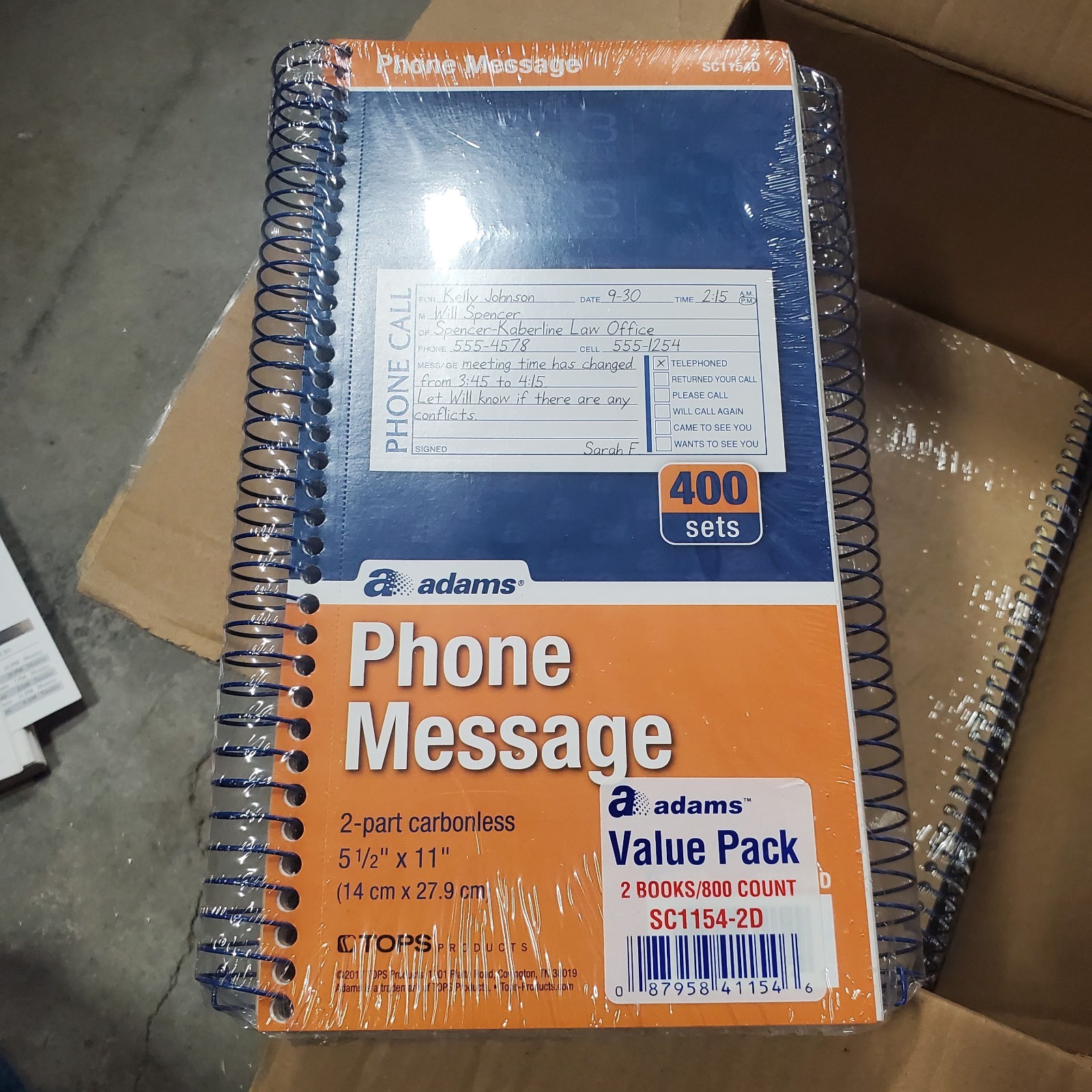 New Adams Phone Message Book 2 Carbonless Parts 2 Spiral Books 800 Sheets Total