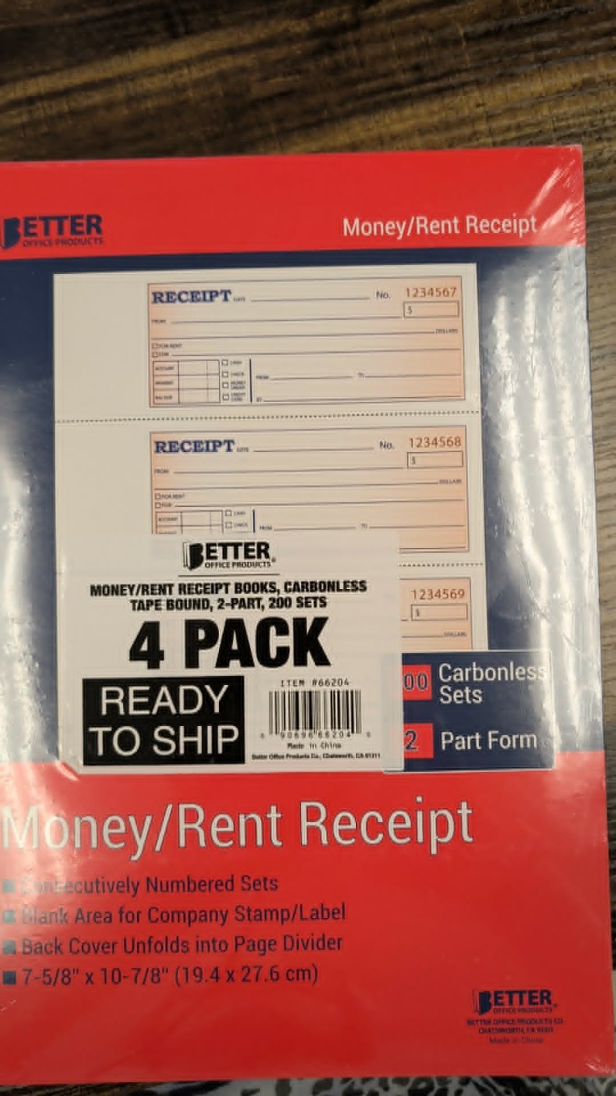 Better Office Products Money/Rent Receipt Books, 4 Pack Large 7-5/8″ x 10-7/8″
