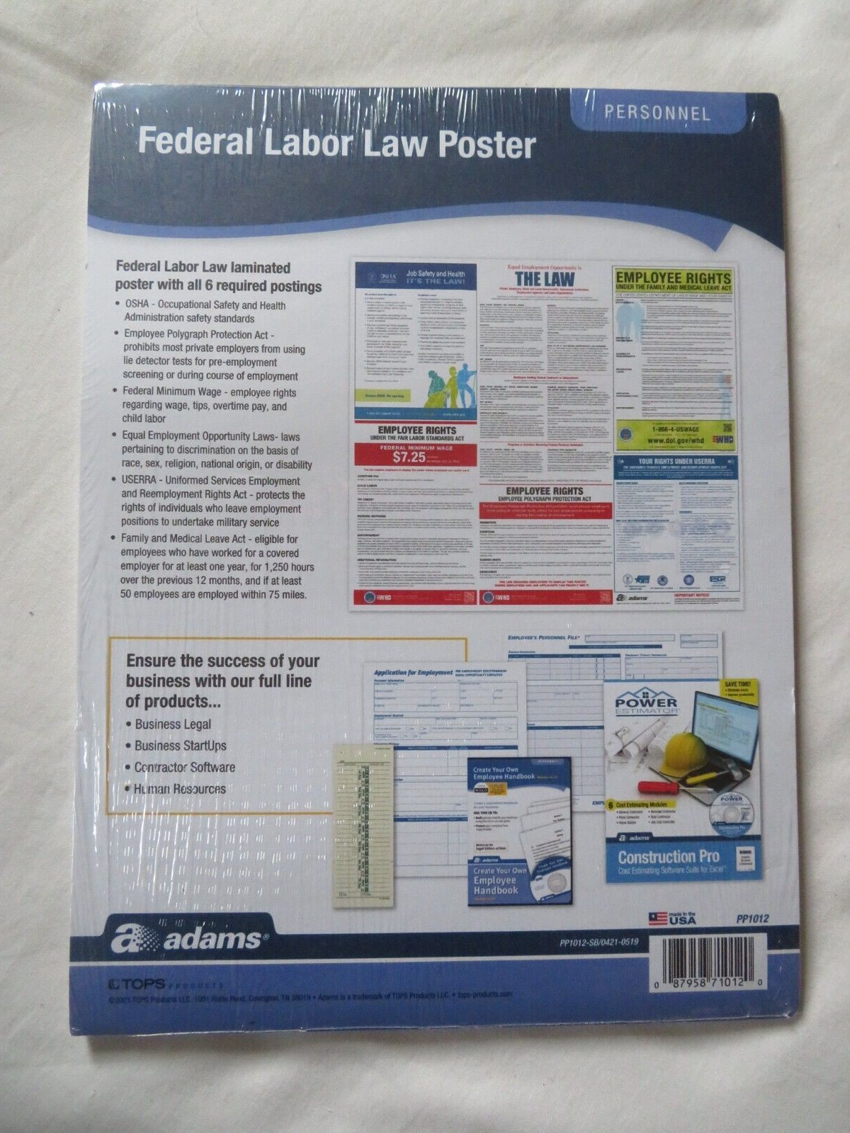 Adams Federal Labor Law Poster 27″ x 24″ 6-in-1 Poster Personnel