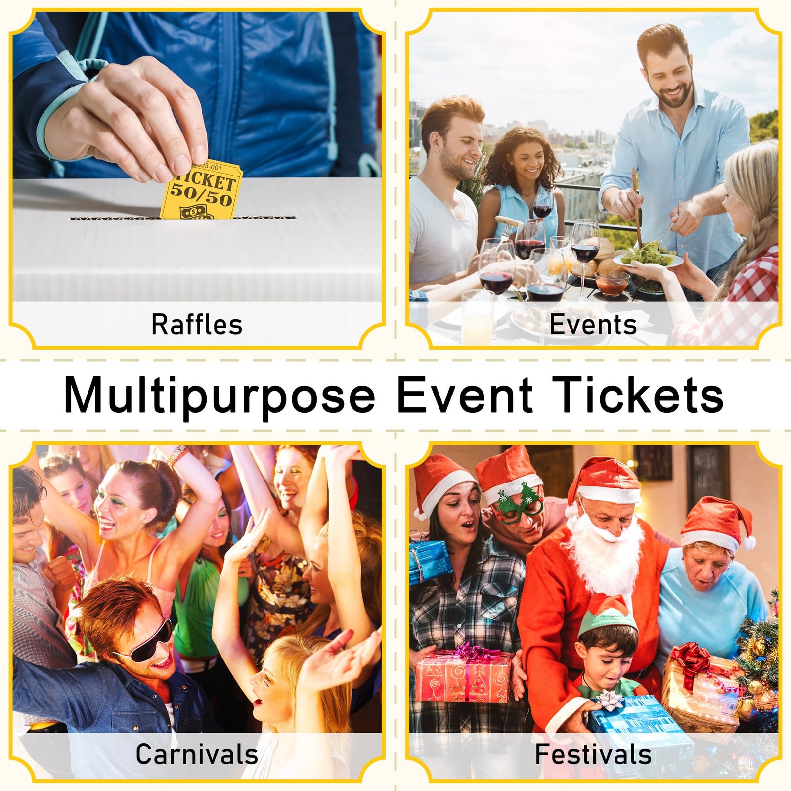 ESSENTIAL 500 Double Roll Raffle Tickets, 50/50 Cards, 4″x2″, Yellow