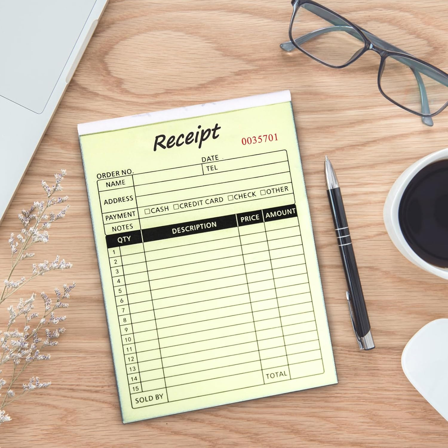 10 Pack Receipt Book, 2-Part Carbonless Sales Invoice Book with Cardboard Copies