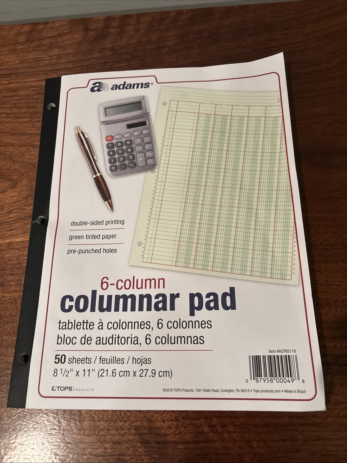 Adams 6 Column Columnar Analysis Pad 50 Double Sided Sheets Green Tint 3 Hole…