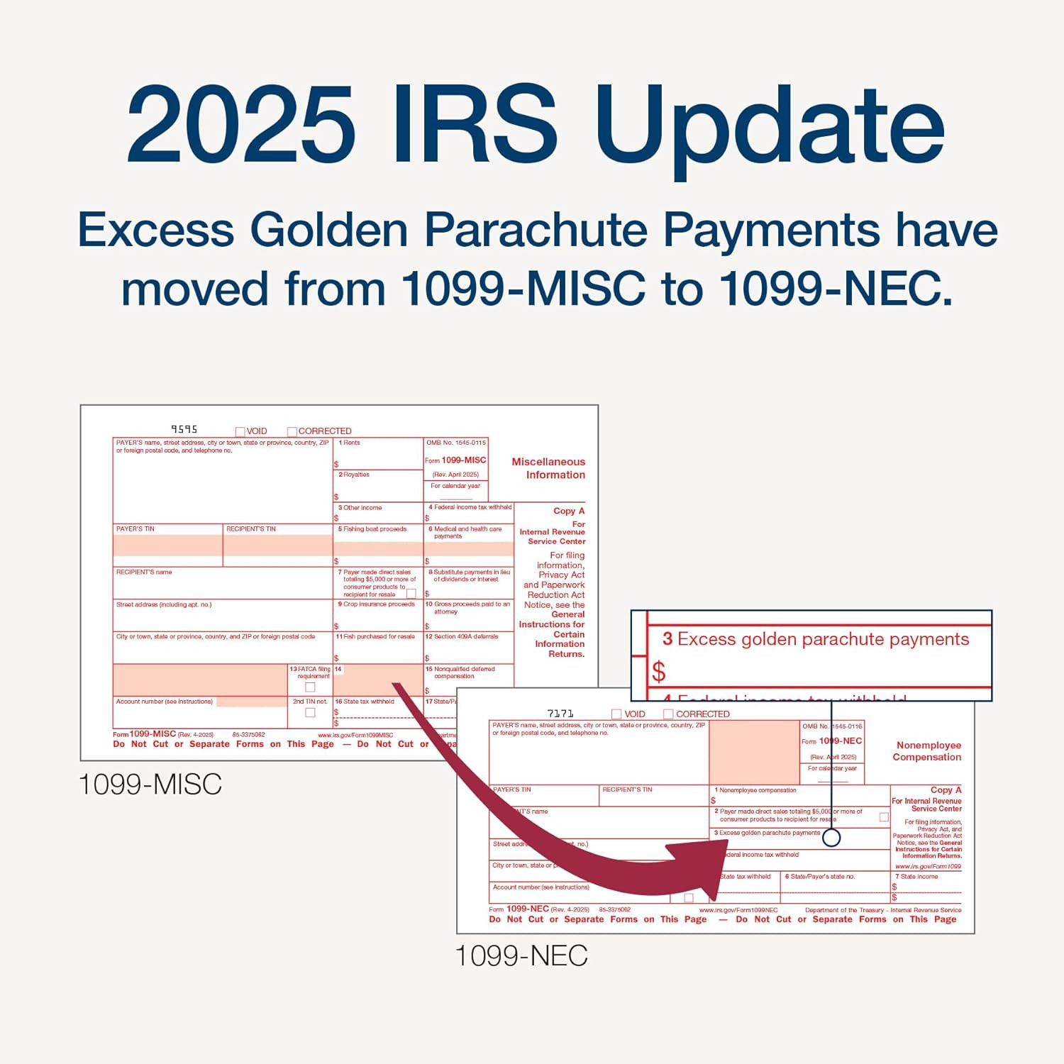 1099 NEC Forms 2025, 3-Part Kit for 30 Recipients, Includes 30 Envelopes