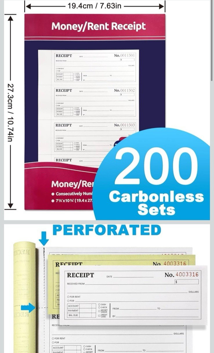 6 Pack Large Cash Rent Receipt Books Better Office Products 2 Part Carbonless
