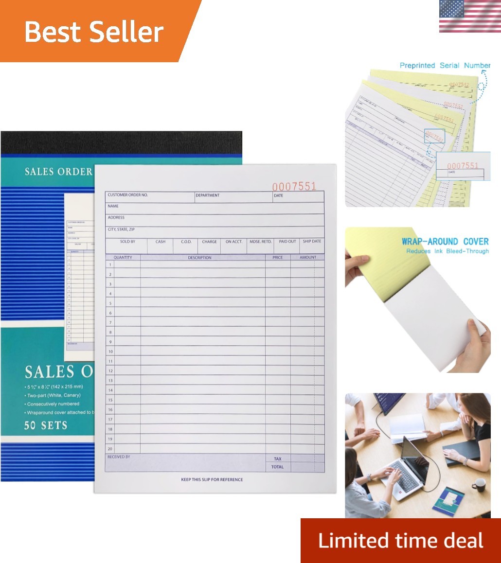Professional Carbonless 2-Part Receipt Book, 5.5″x8.5″, 50 Sets, Durable Design