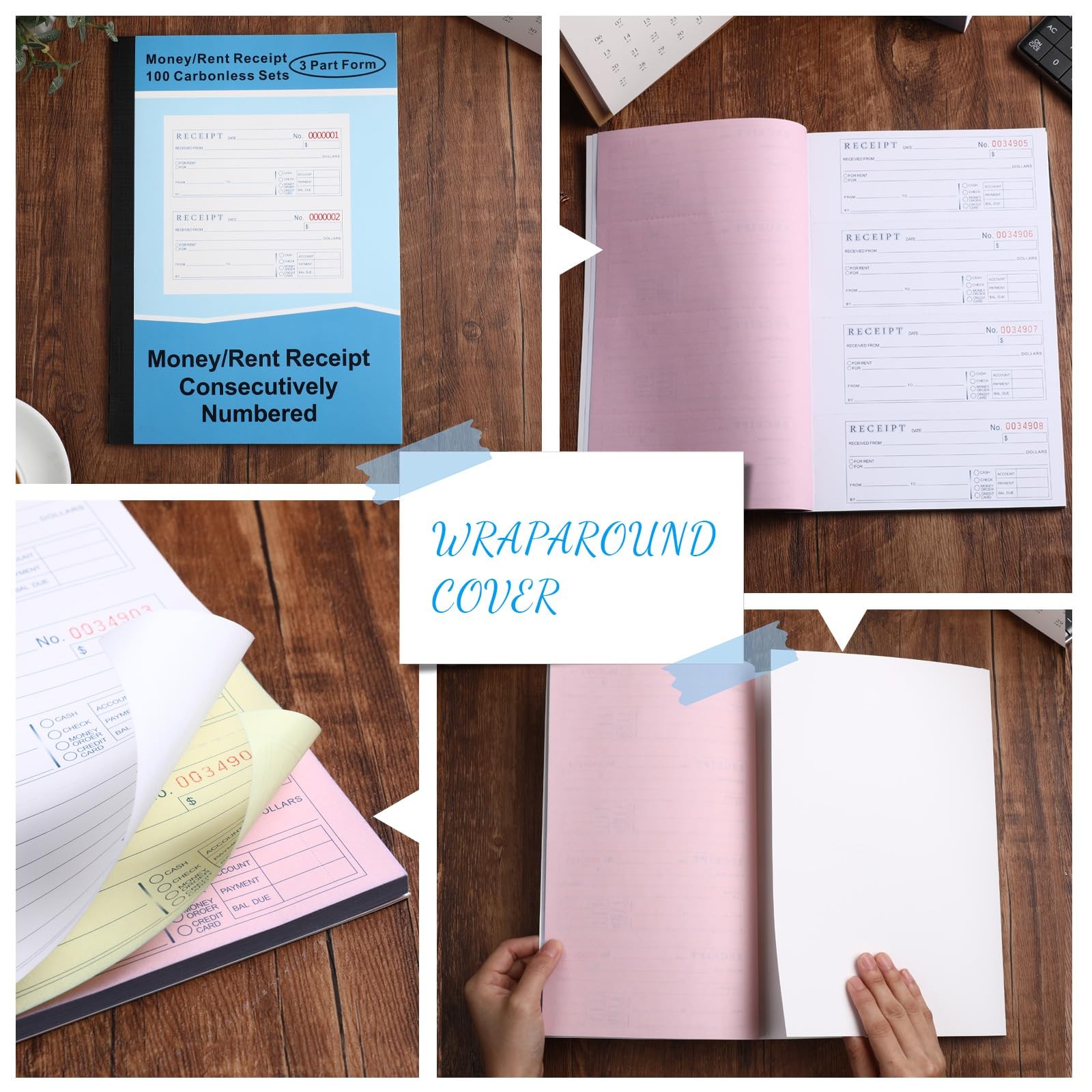 10 Sets Money and Rent Receipt Book 3 Part Carbonless, 7-5/8″ x 10-7/8″ Bound…