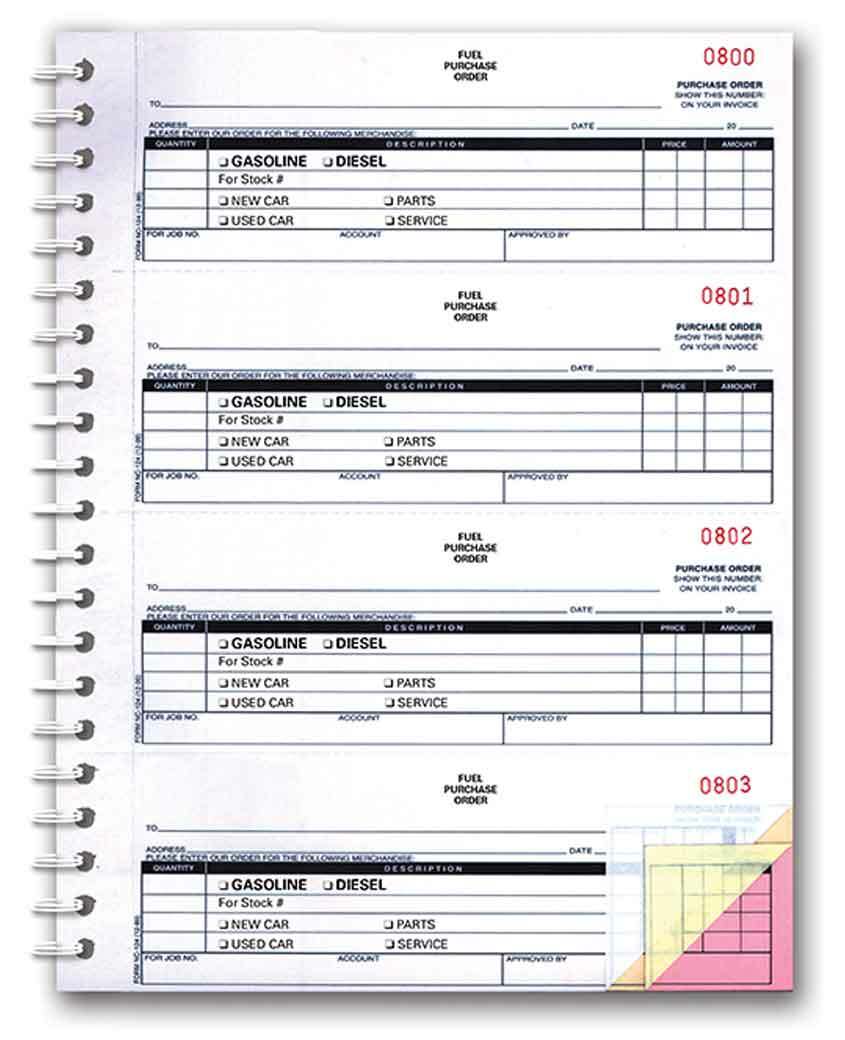 Fuel Purchase Order Book (3-Part Fuel PO Book) (200 POs Per Book)