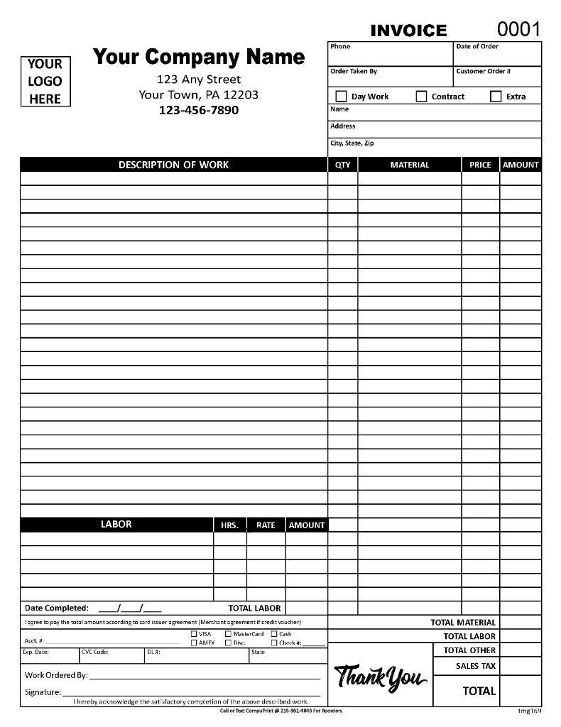 Contractors Invoice, Plumbing, Electrical / 8.5 x 11 / 2 or 3 Part / TMG169