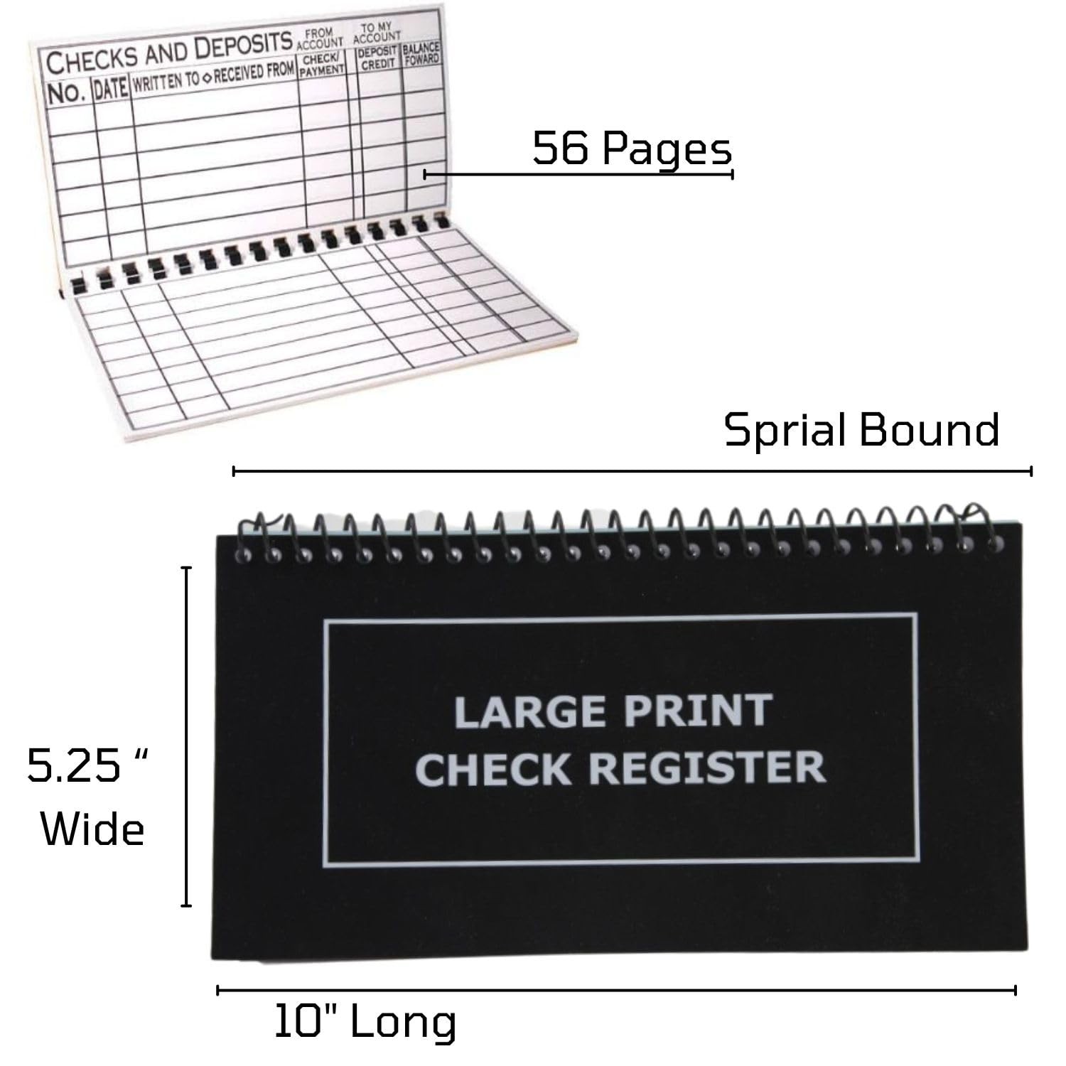 Jumbo Print Check Register Book – Large Print, Easy-to-Read, Spiral Bound, 56…