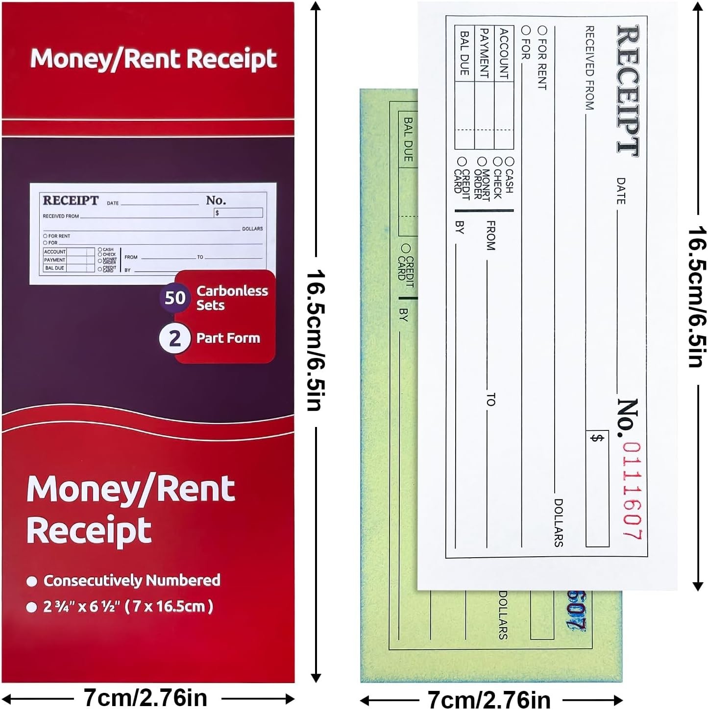 6-Pack Carbonless Receipt Book for Small Business – Money & Rent Receipts, 2-…