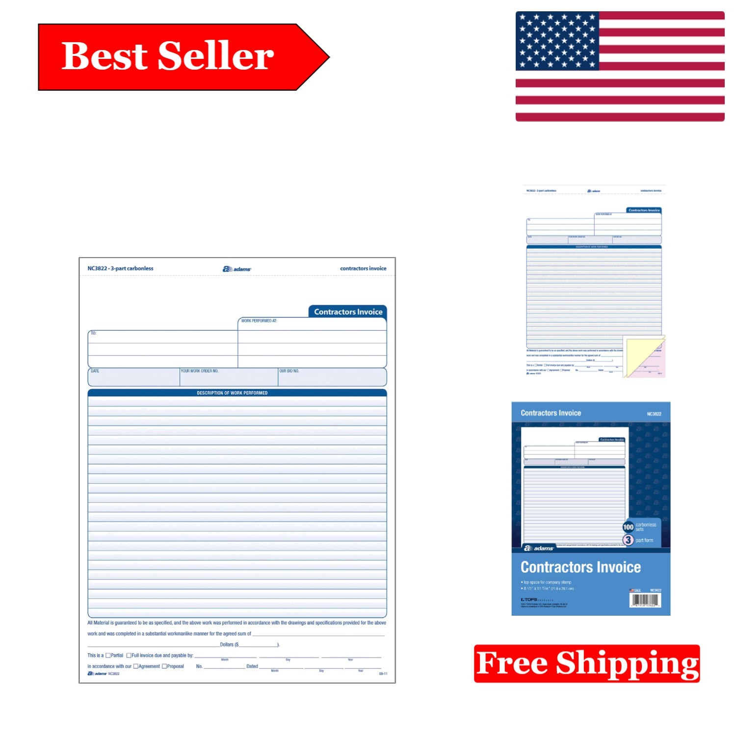 100 Carbonless Contractor Invoice Forms – Detailed & Easy Payment Instructions