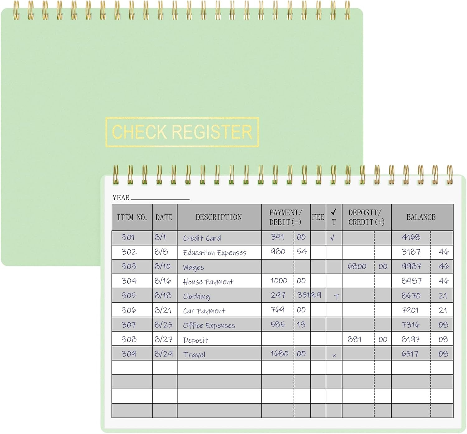 Check Registers for Personal Checkbook, Transaction Expense Ledger Log Book for