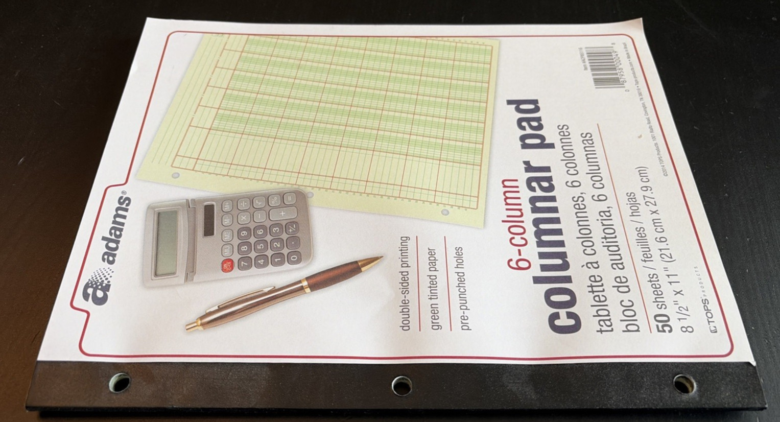 Adams 6 Column Columnar Analysis Pad 50 Double Sided Sheets Green Tint 3 Hole…