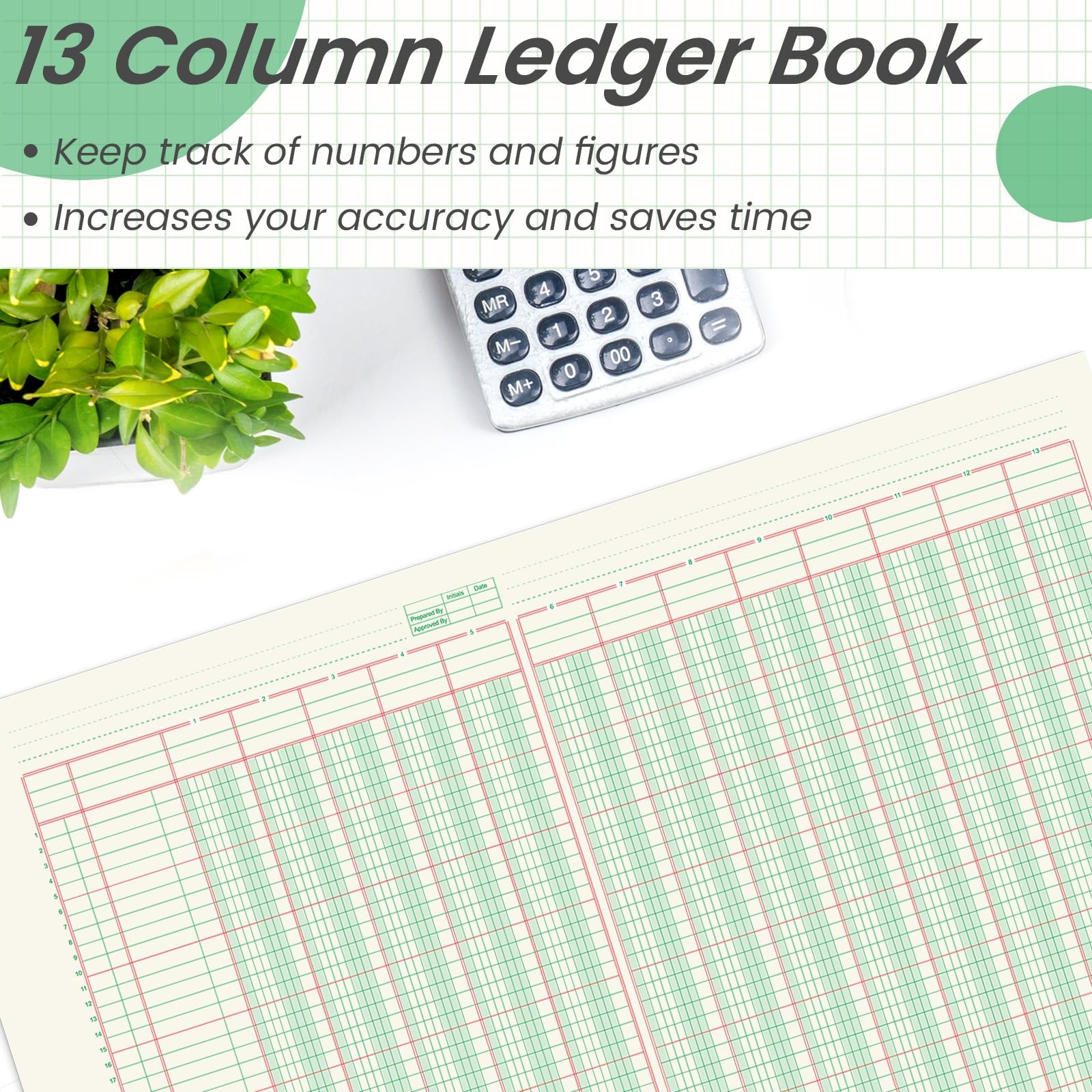 gisgfim 13 Column Ledger Columnar Analysis Pad 3 Hole Green