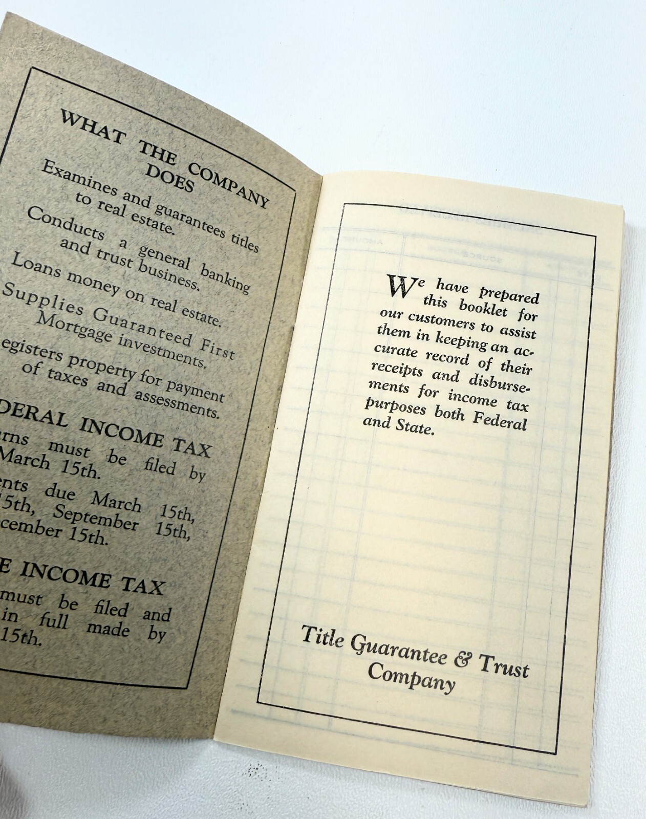 Title Guarantee & Trust Co. Income Tax Record unused ledger book vintage ad