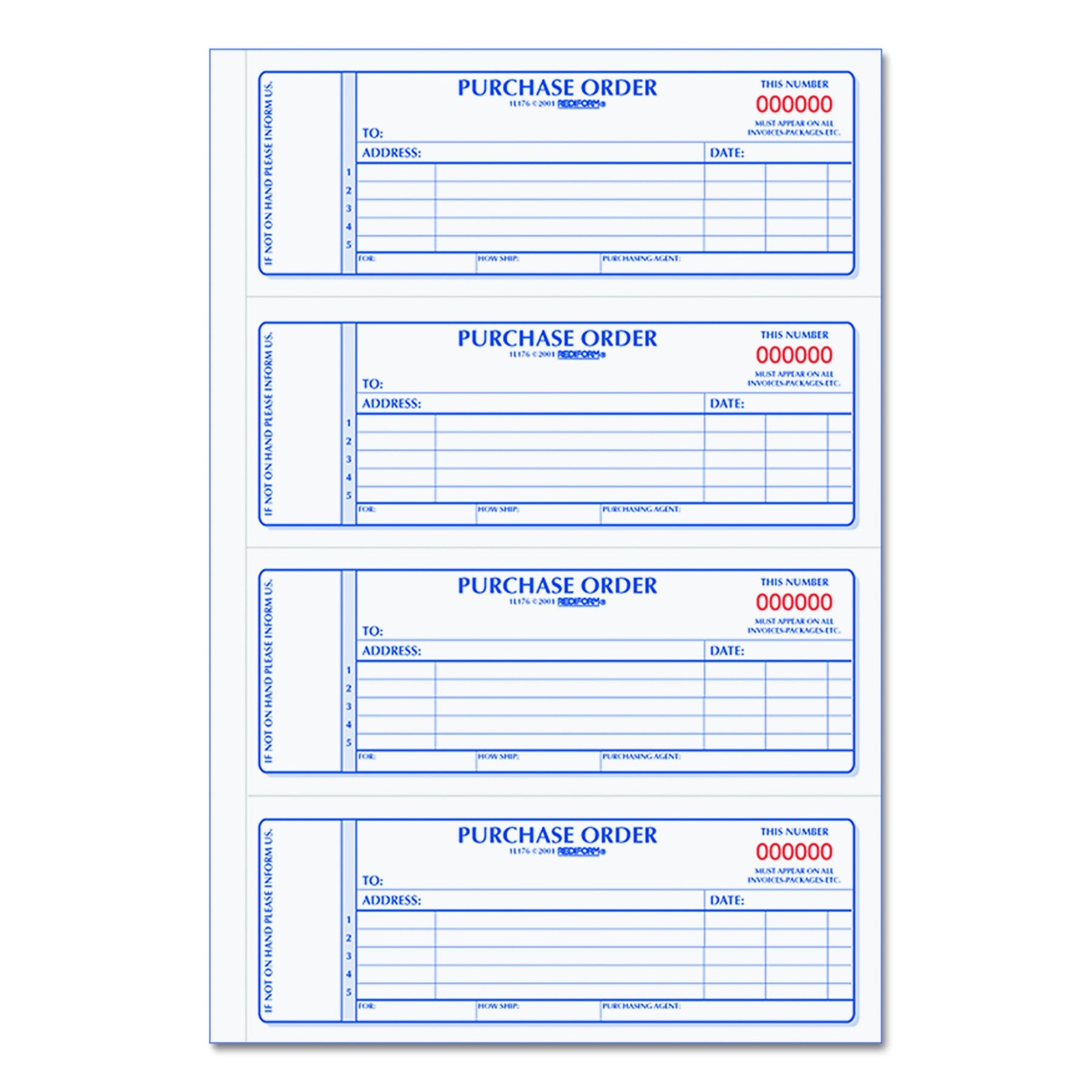 Rediform Purchase Order Book Manifold Cover Carbonless Duplicate Forms 2.75 X 7