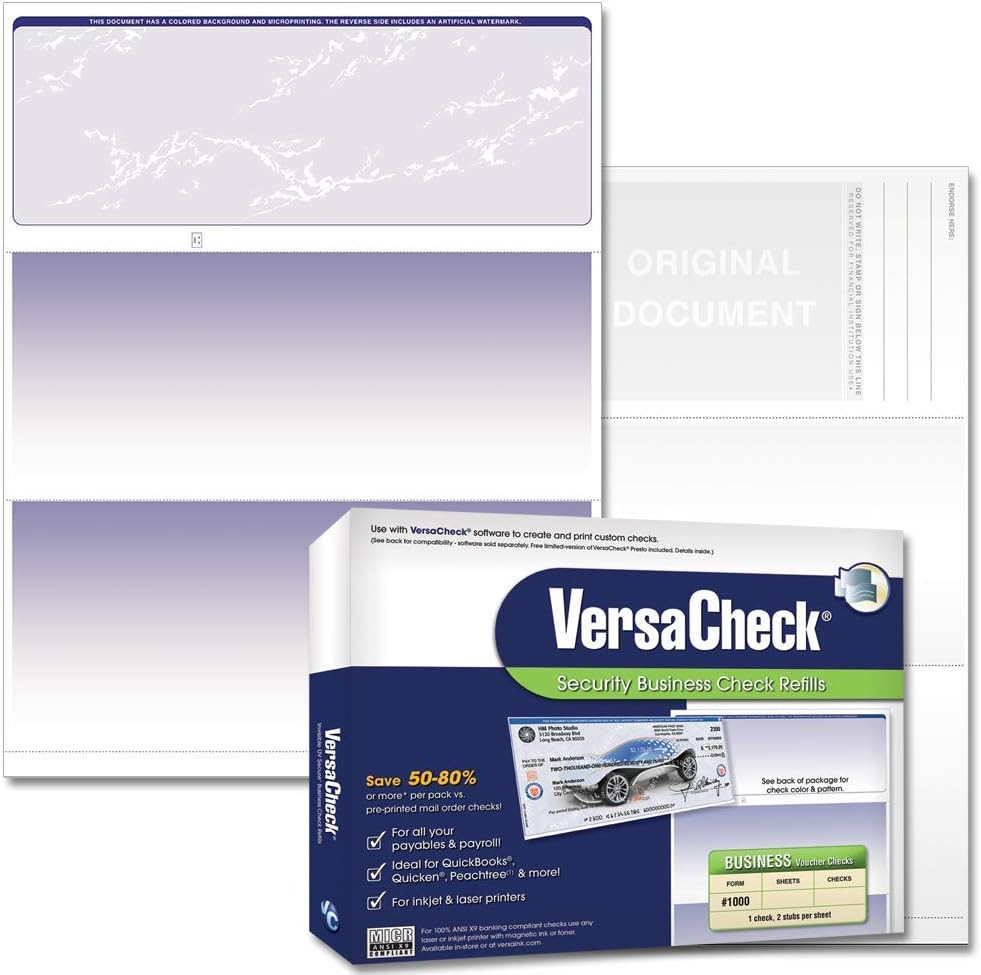 Secure Checks – 500 Blank Business Voucher Checks – Blue Prestige – 500 Sheets F