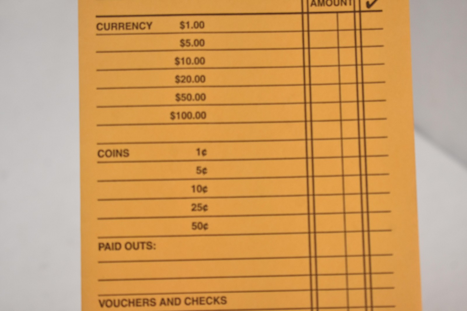 Cashier’s Report Envelopes Lot Of 142 Yellow Paper Daily Till Count Receipts