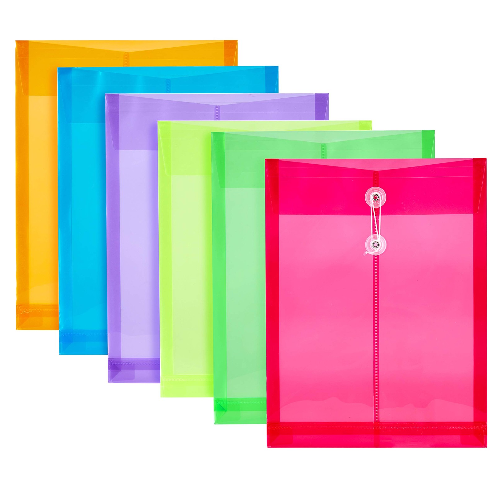 6 Pack Plastic Envelopes Poly Expandable Assorted Colors 6