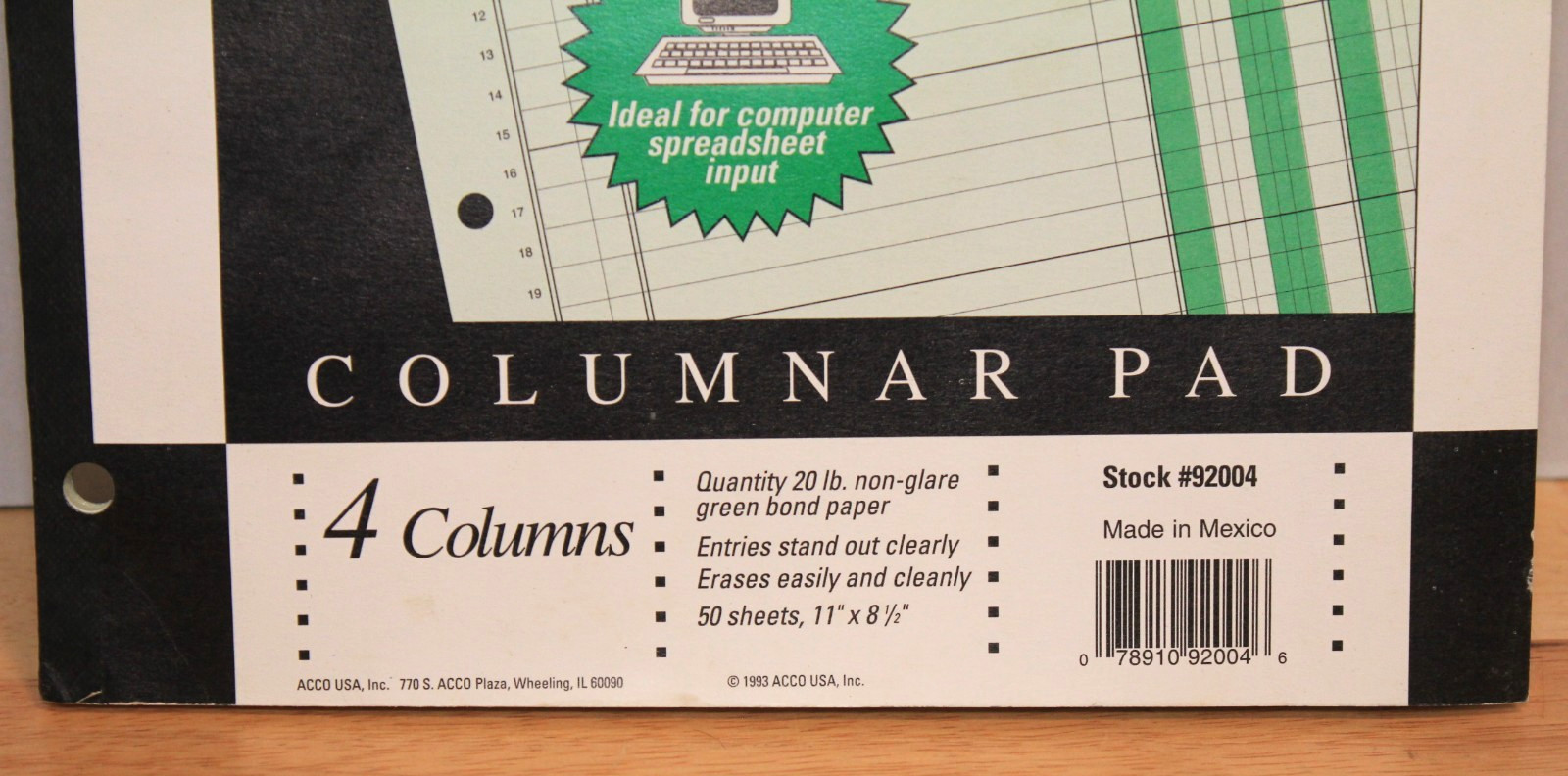 Wilson Jones Column Write Columnar Pad 3 Punched 50 Sheets 4 Columns 11 x 8.5″