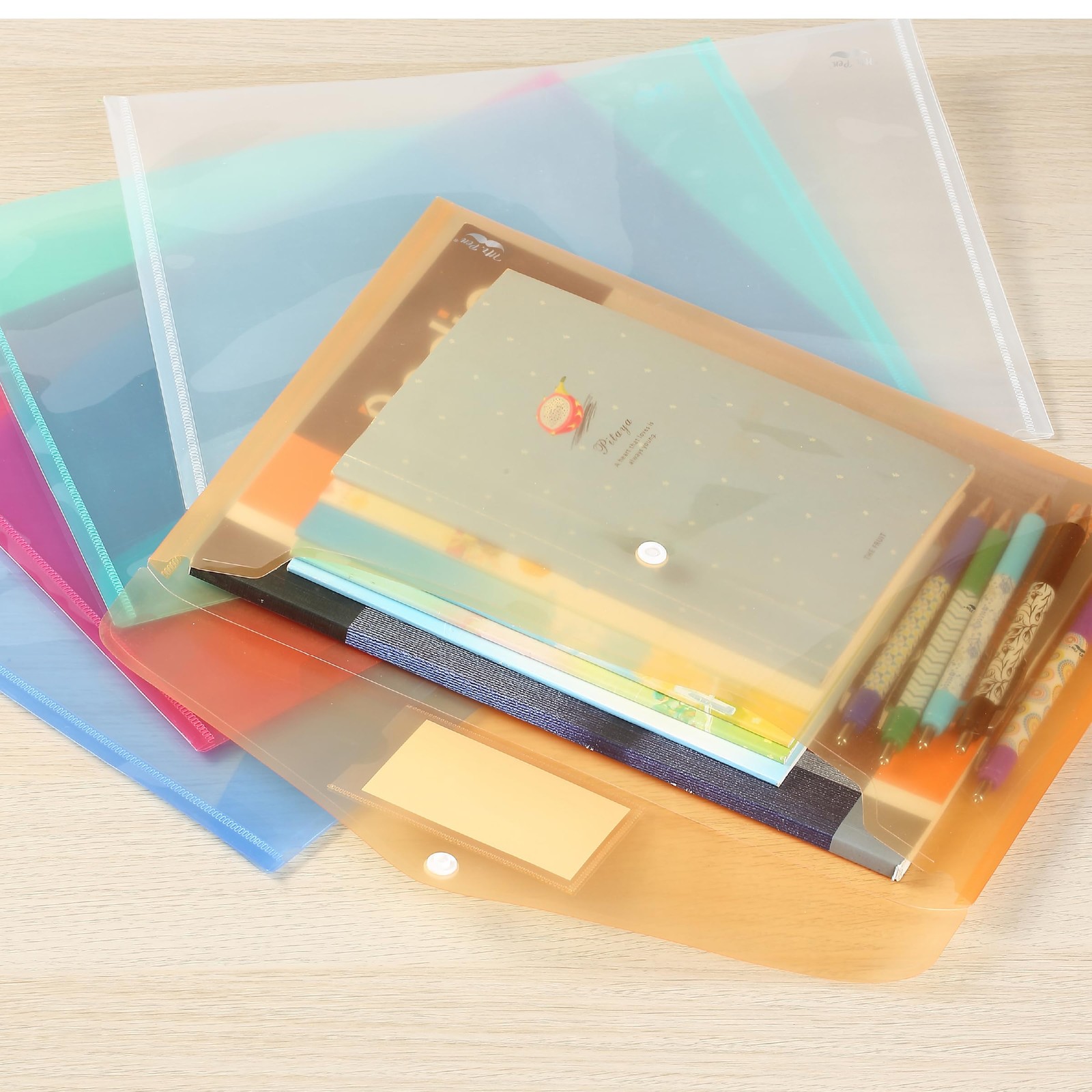 Mr. Pen- Plastic Envelopes, 10 Pack, A4, Letter 10 Assorted Colors