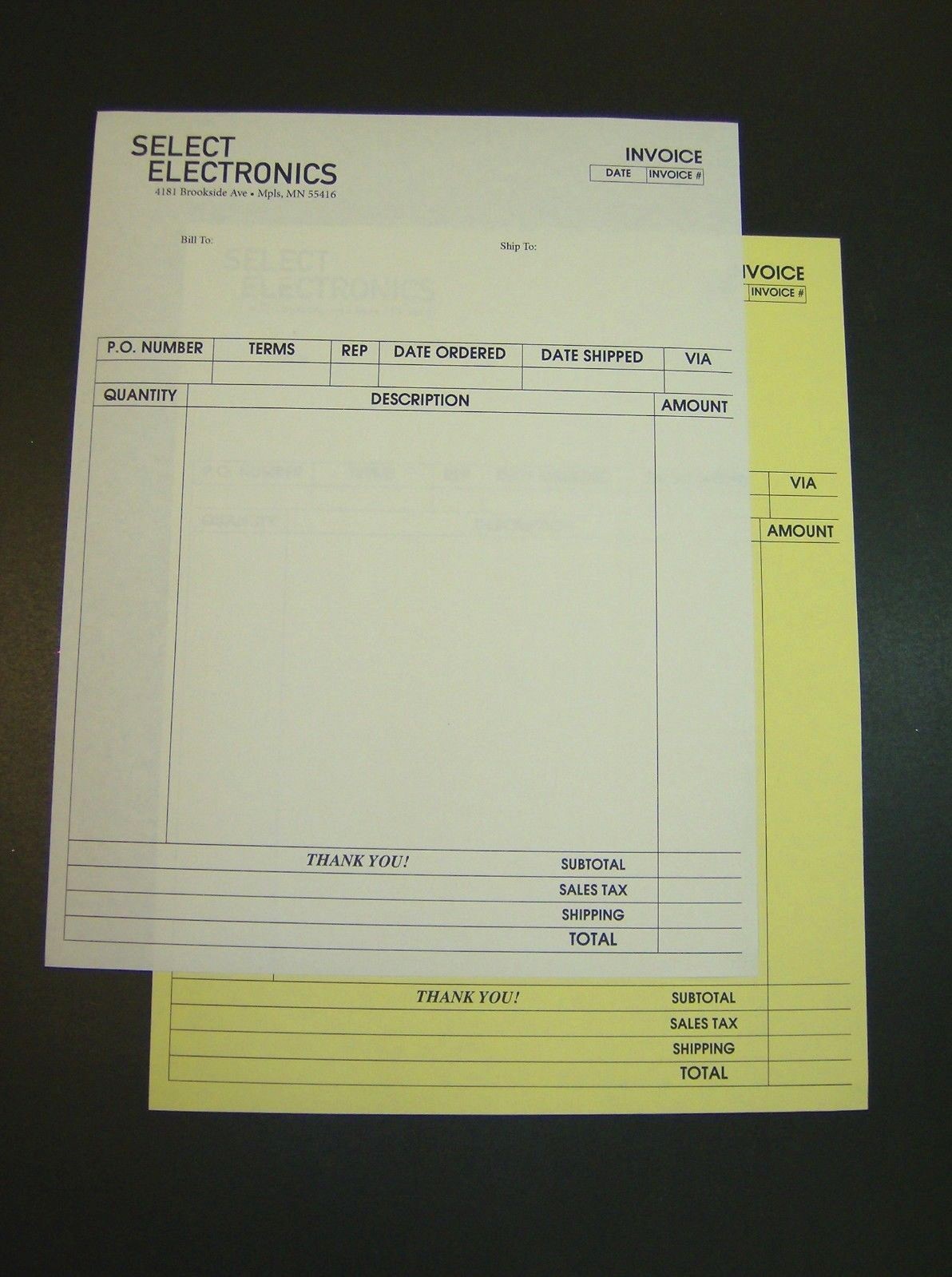 Custom Printed 2-Part Carbonless Sets, 8.5″ x 11″, black ink, 1-side, NCR Forms
