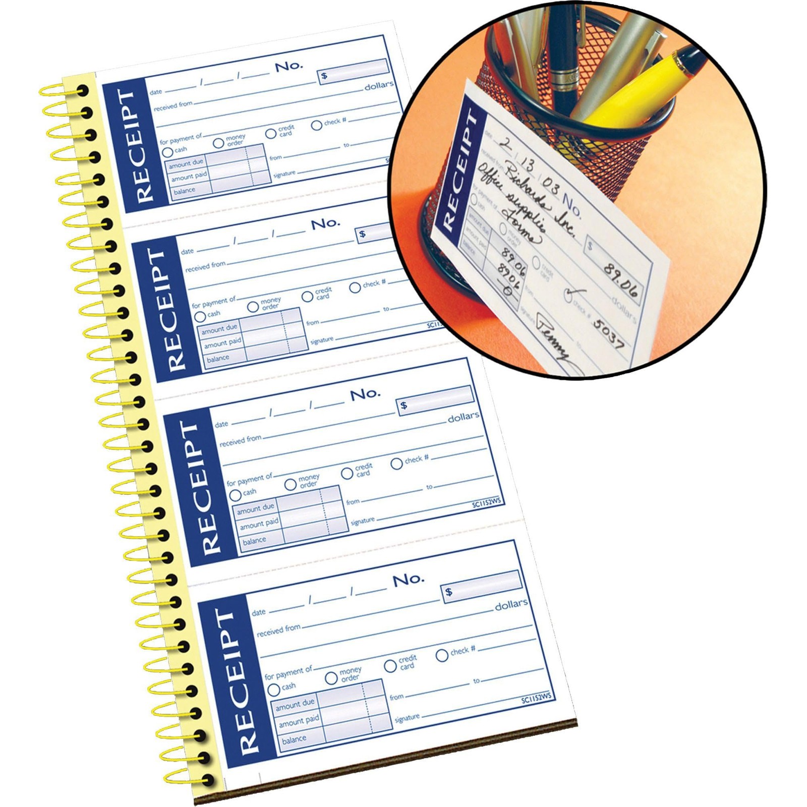 Adams Write n’ Stick Receipt Book, 2-Part, Carbonless, White/Canary, 5-1/4″ x