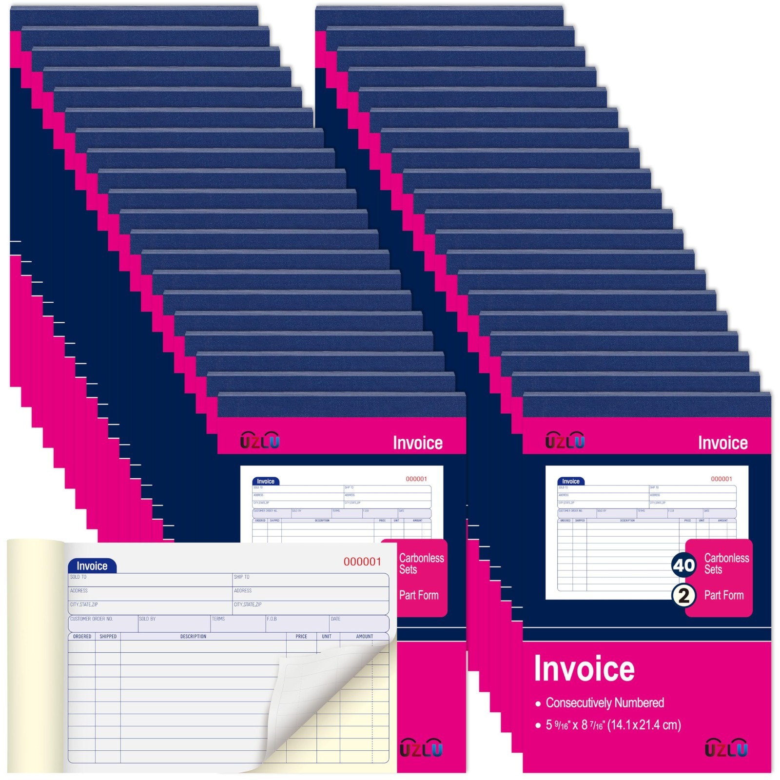 40 Pack Carbonless Invoice Books 2-Part, Small Business Receipt Pads, 5.5″x8.5