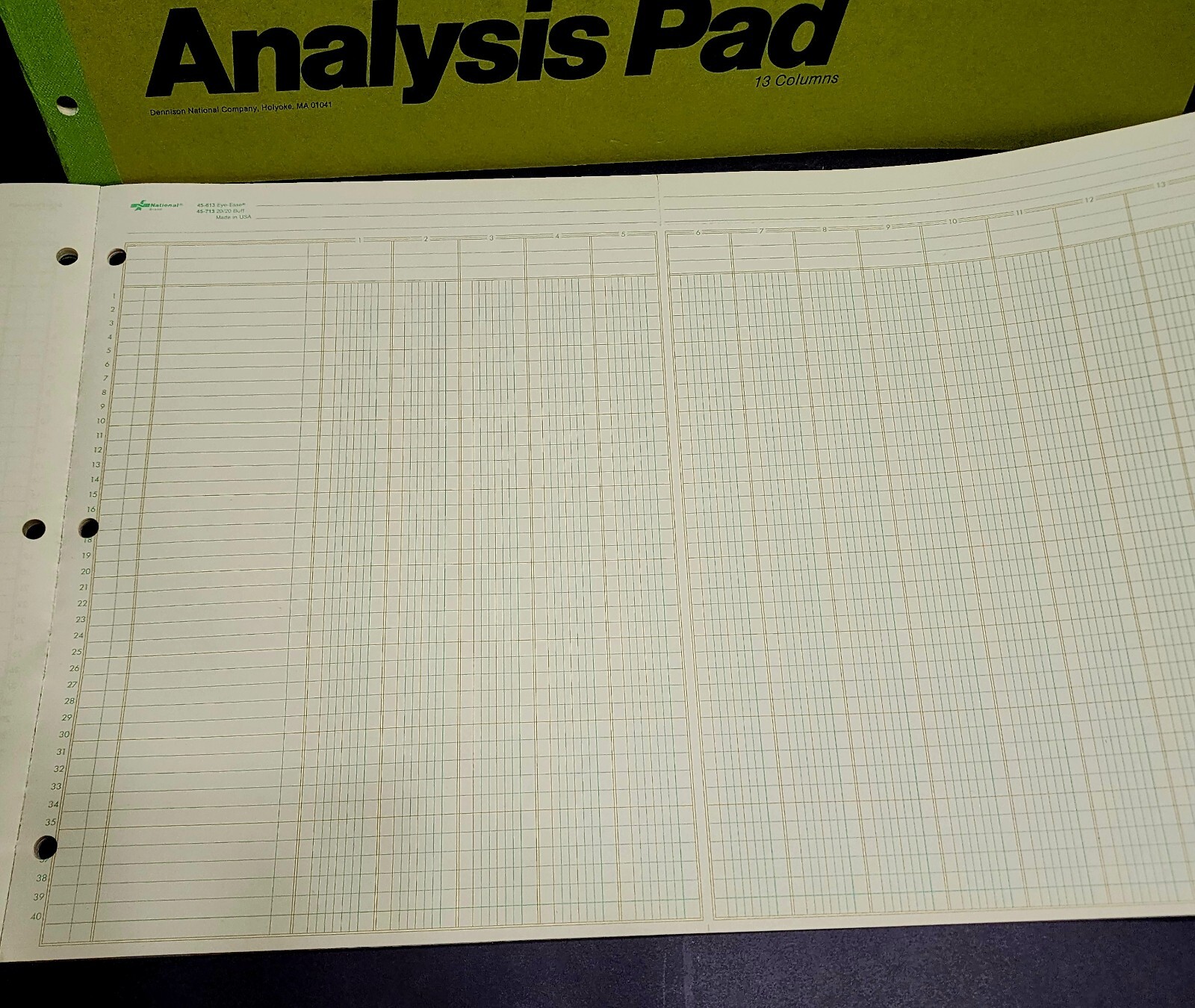 3 Pack NATIONAL Analysis Pad 13 Column Green Paper 11 X 16 3/8 100 Sheets 45-613