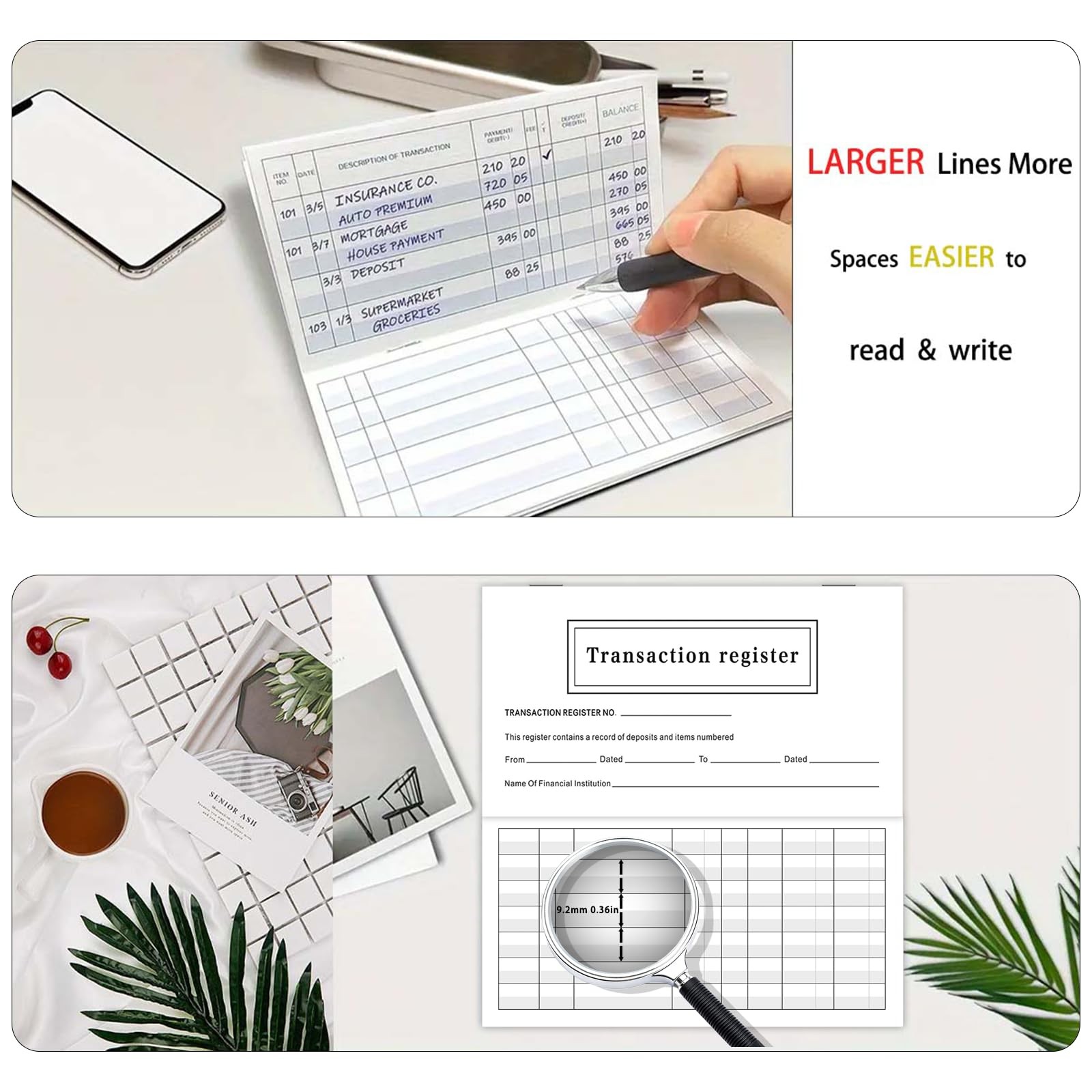 20 PCS Checkbook Register, 6″ x 3″ Easy to Read Black & White Check Registers