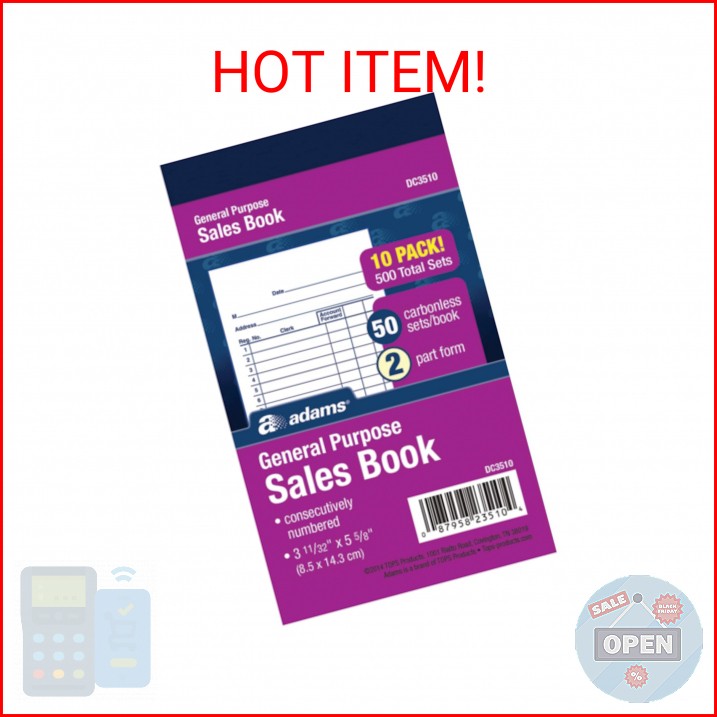 Adams General Purpose Sales Book, 2-Part, Carbonless, White/Canary, 3-11/32 x 5-