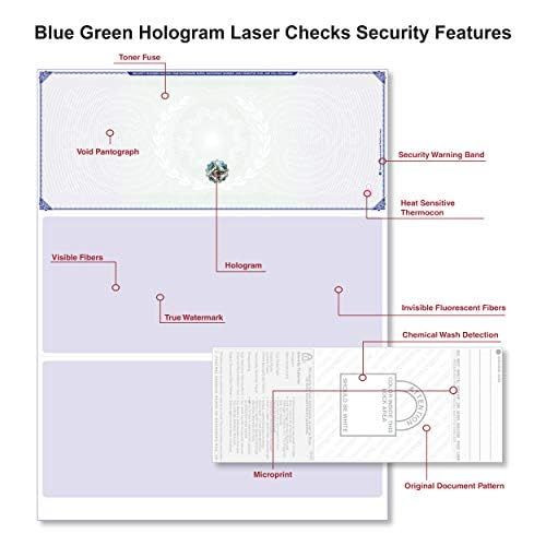Blank Hologram Premium Computer Checks, Top High 8.5-x-11-inch, Blue, Green