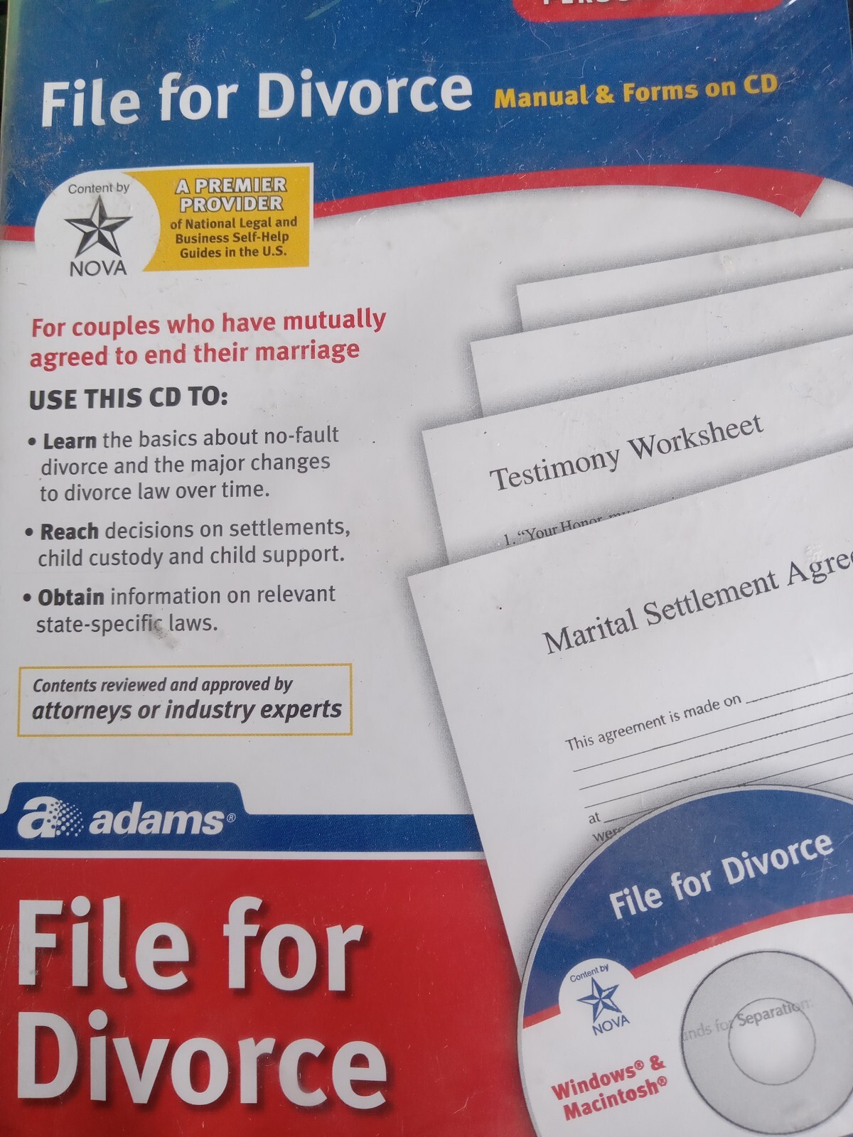 Brand New Adams File For Divorce CD – Manual and Forms on CD NIP FREE SHIPPING