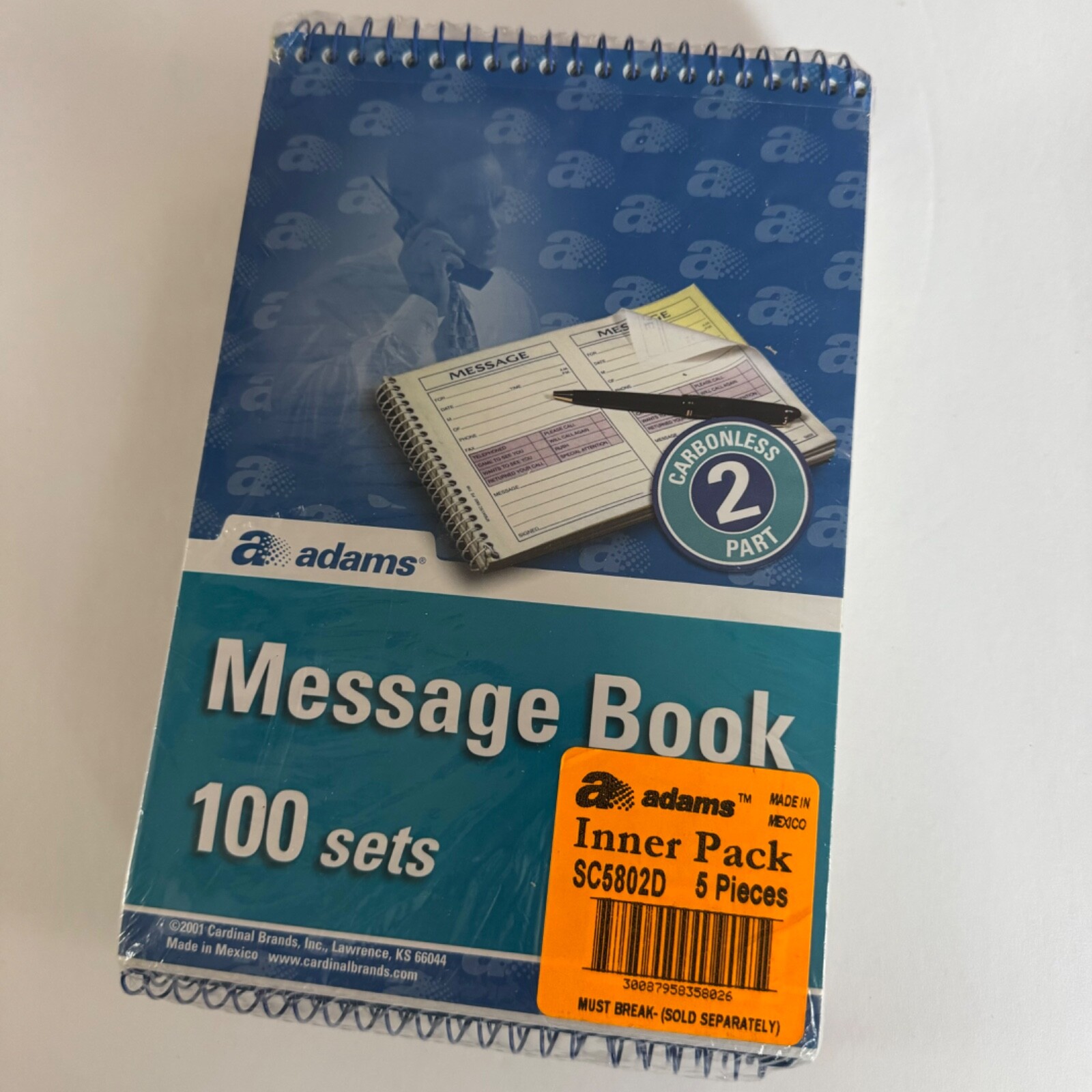 Adams Wirebound Telephone Message Book 2-Part Carbonless 5 Pack SC5802D