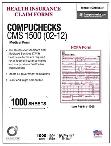 CMS 1500 Insurance Claim Forms 500 Sheets 20 lb White Paper USA Made