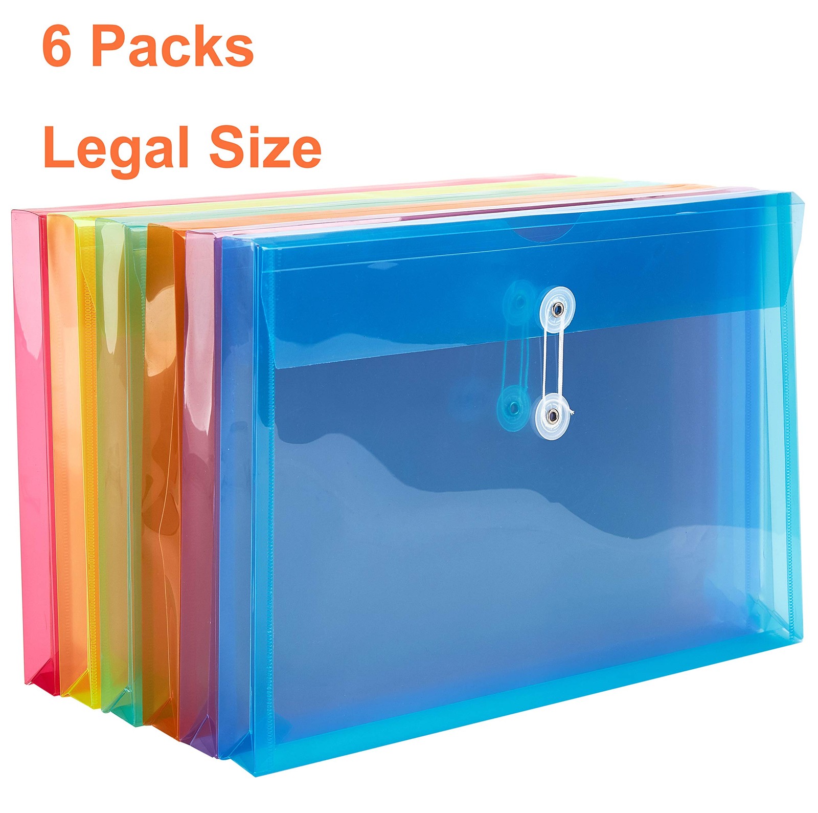 FANWU Plastic Legal Size Envelopes with String Tie Assorted Colors – 6 Pack