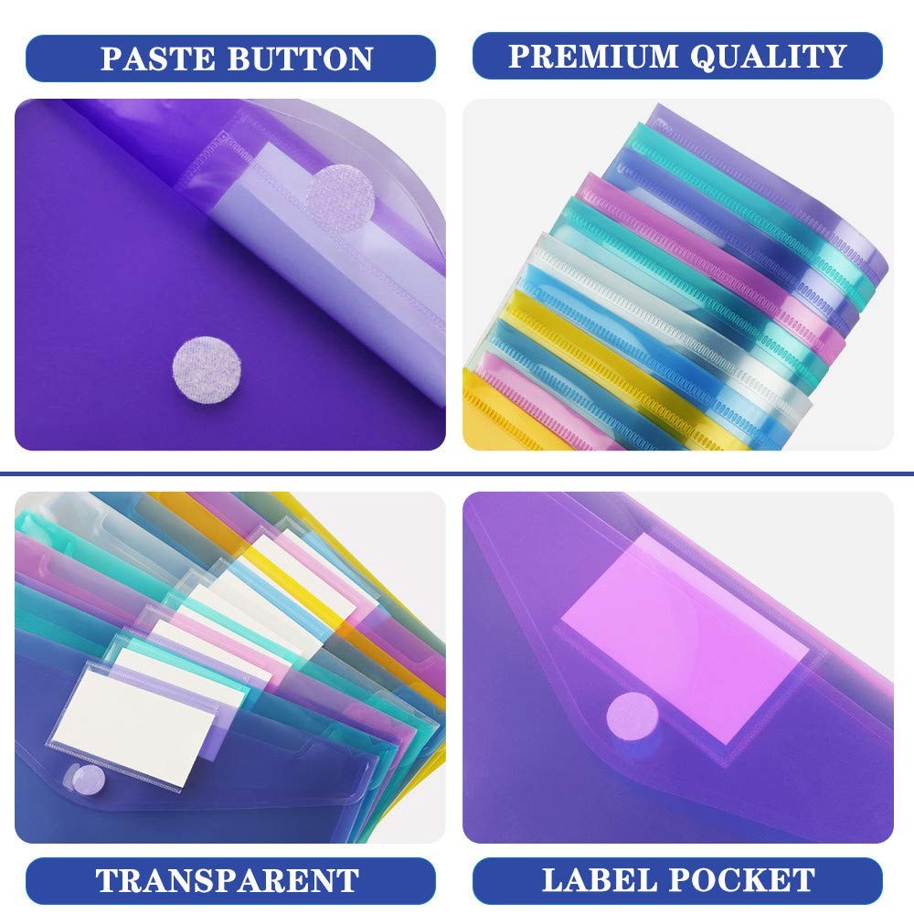 OUTYLTS 6 Pack Plastic Poly Transparent, Blue, Green, Yellow, Purple, Pink