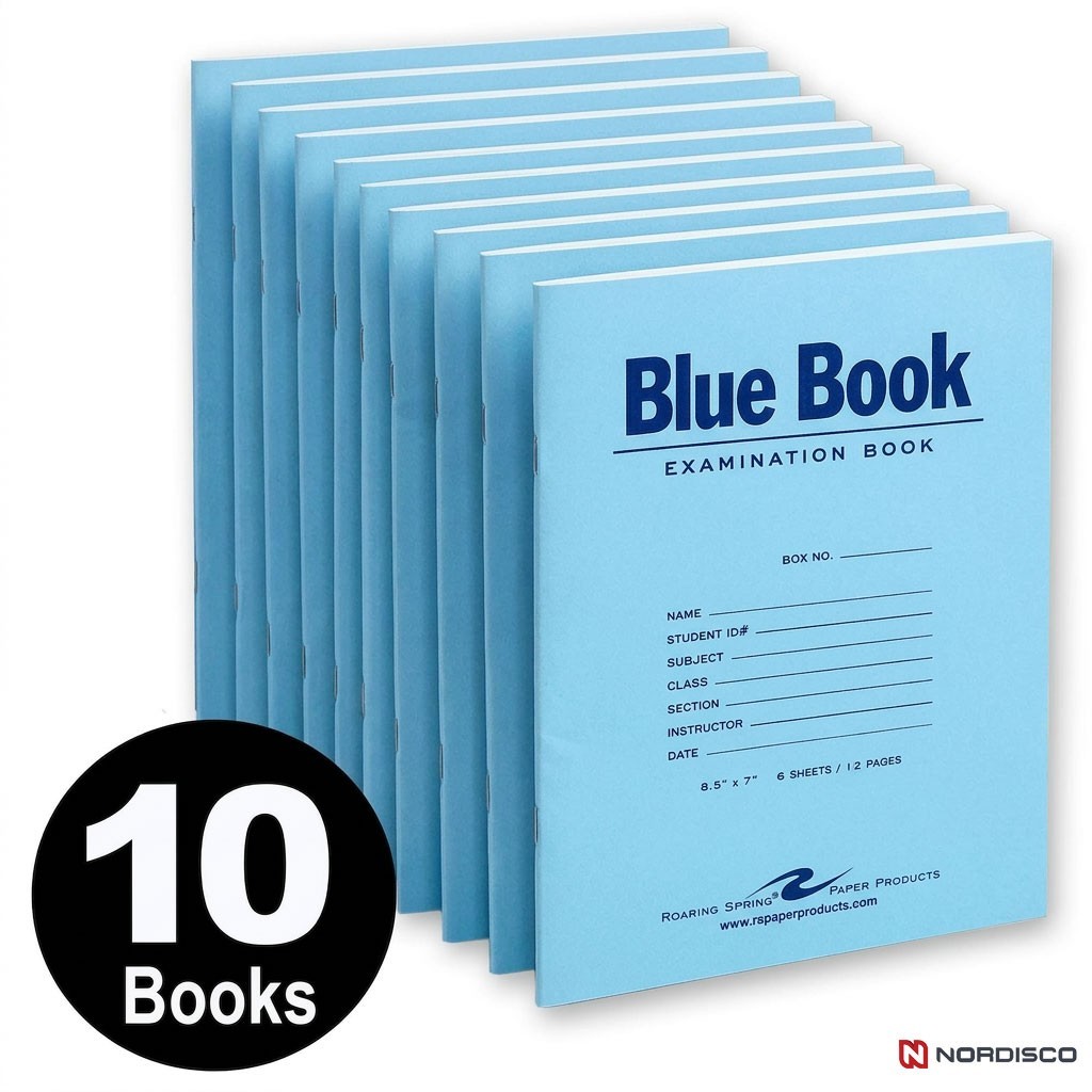 Blue Book Examination Book 77511, 8.5 x 7″, 6 Sheets (12 Pages), Pack of 10