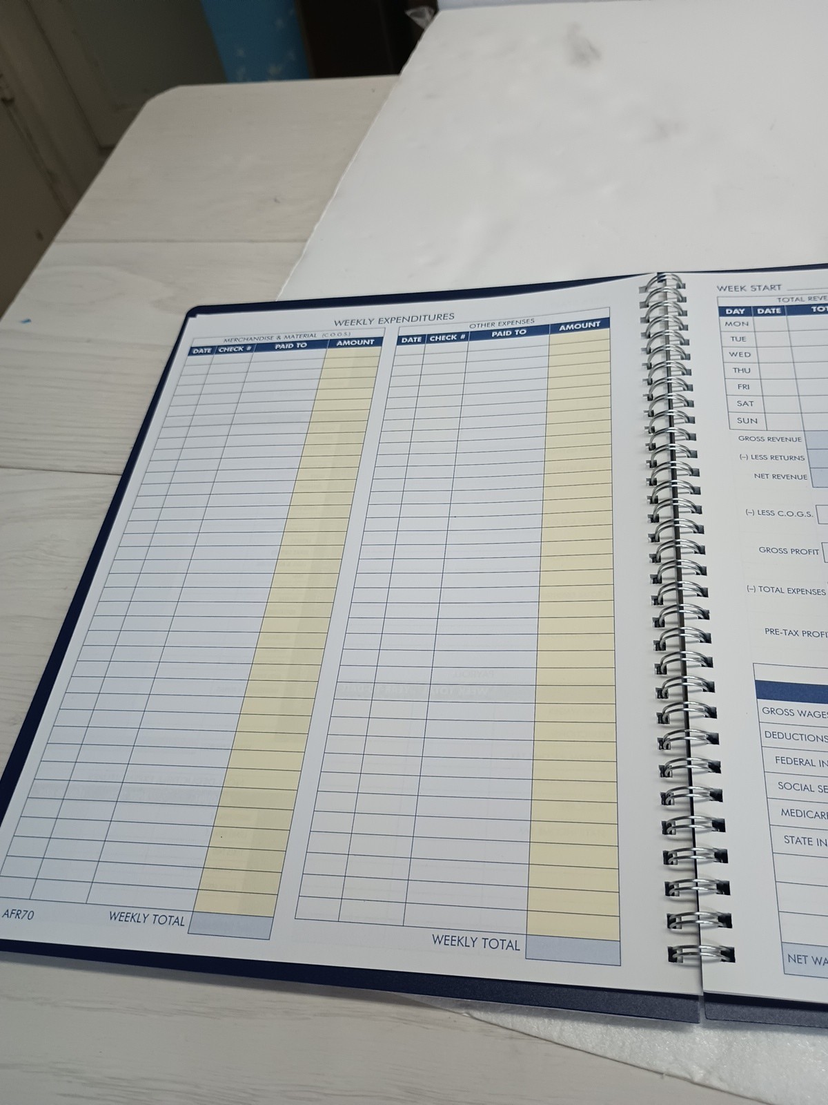 (1) PO Adams Weekly Bookkeeping Record Book, Spiral Bound,8.5 X 11 Inches, AFR70