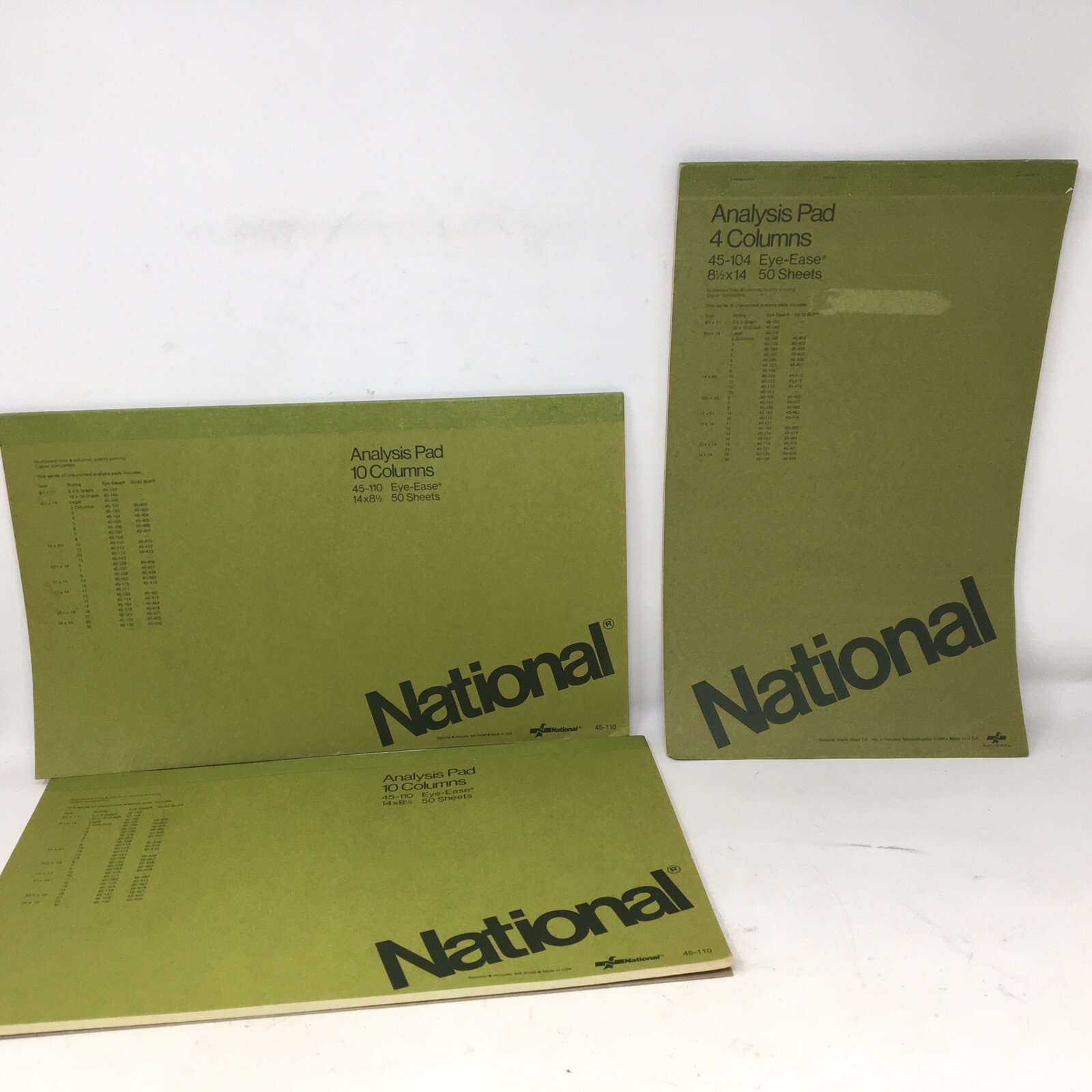3 Vtg National Analysis Pads 45-110 10 column 45-104 4 Column Eye Ease 50 Sheet