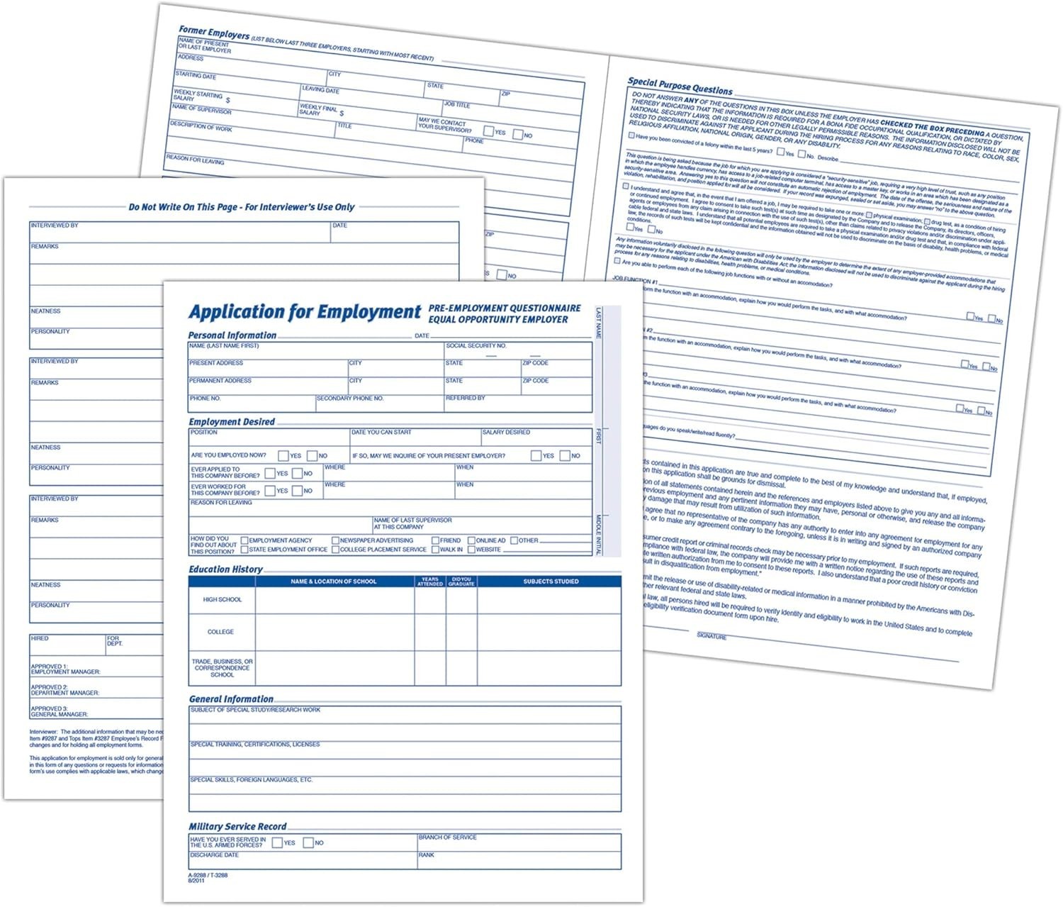 Adams Applications for Employment, 8.5 x 11 Inch, 3-Hole Punched,