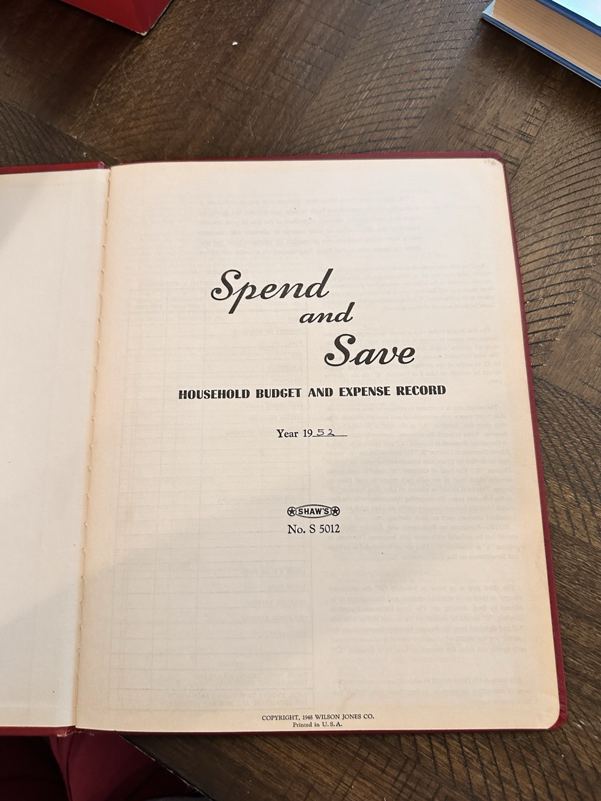 Vintage Wilson & Jones Spend & Save Journal 1952 1950’s Historical Record Keep