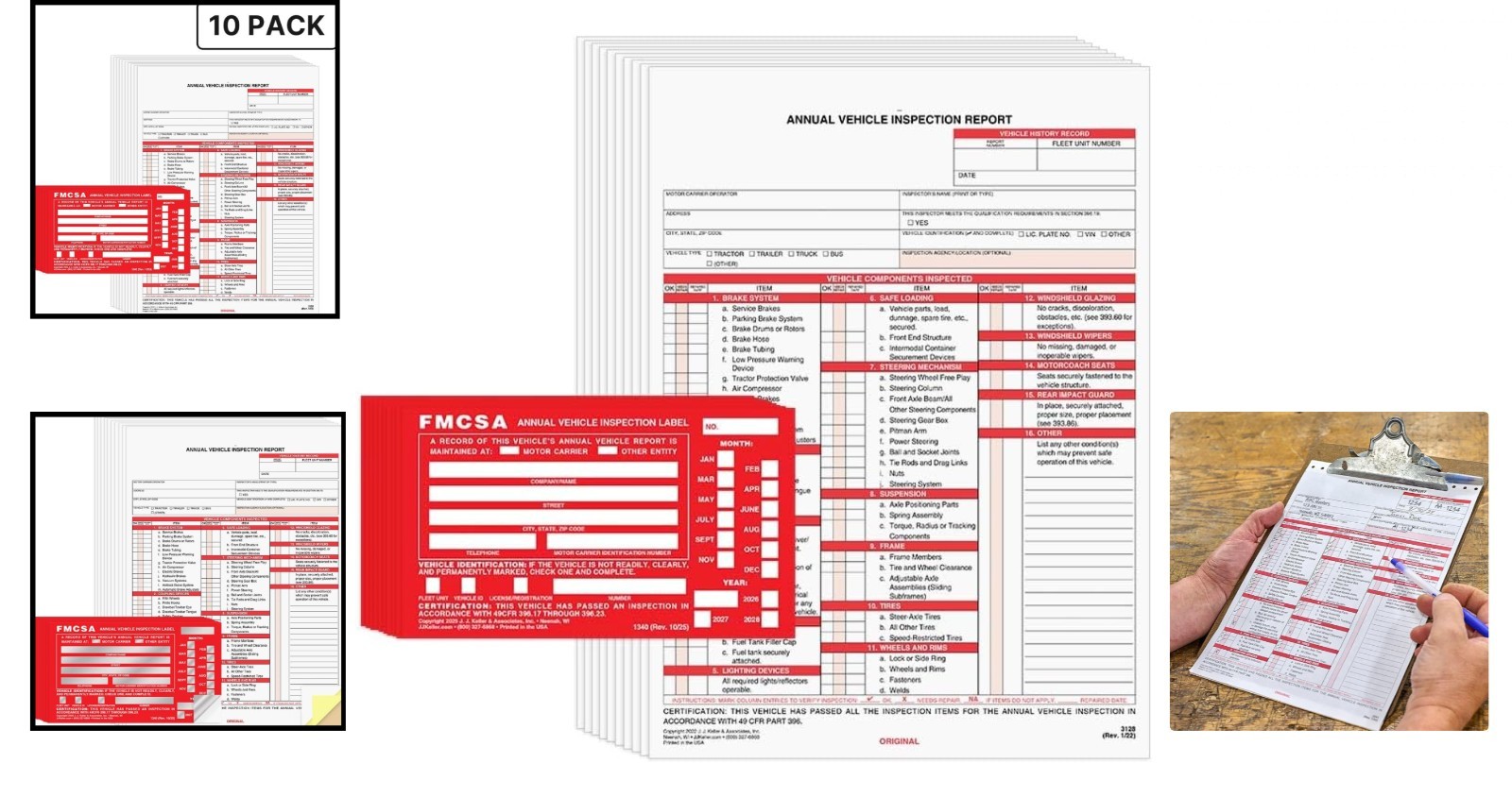 10 Pack DOT Compliant Vehicle Inspection Forms and Aluminum Labels