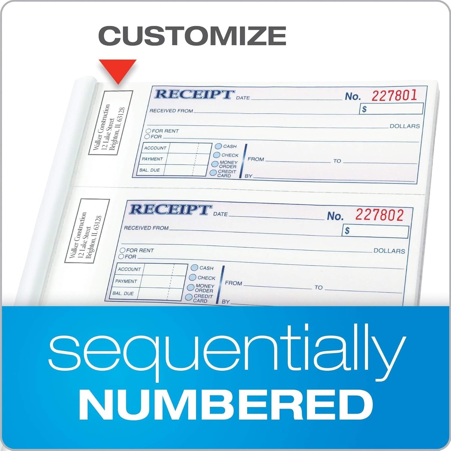 Elegant Money & Rent Receipt Book, 3-Part Carbonless, 100 Sets, 7-5/8″ x 10-7/8″