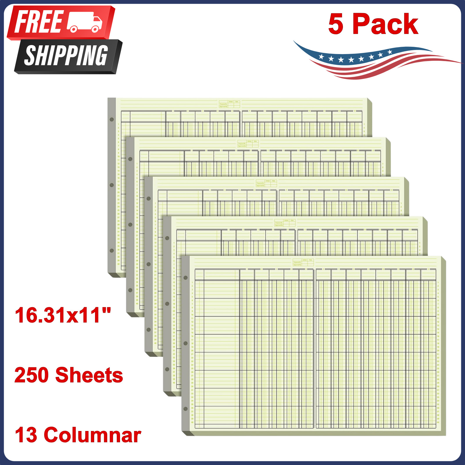 5 Pack 250 Sheets Analysis Columnar Books 3 Hole Accounting Ledger Book Ledger