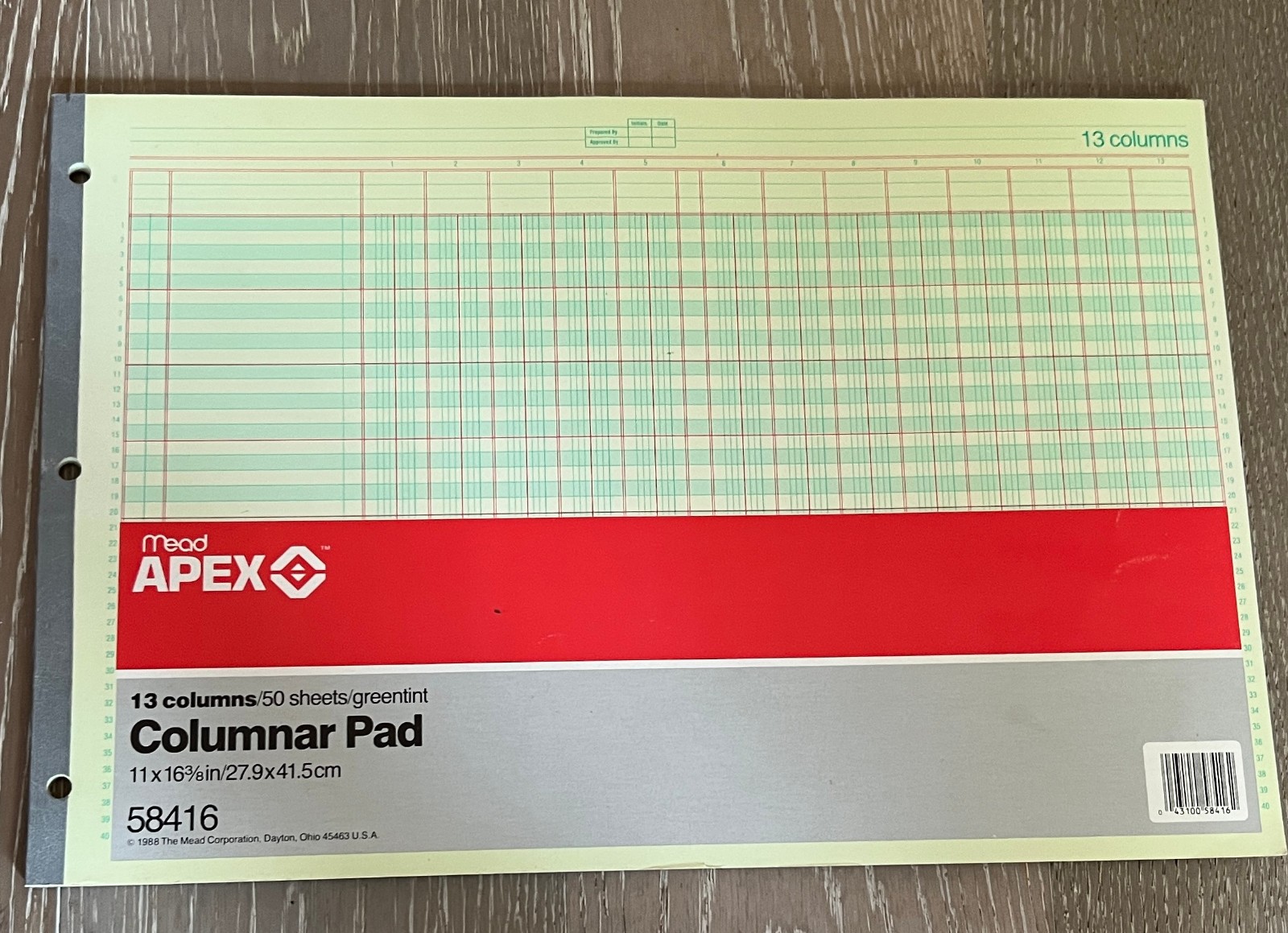 Mead Apex 13 Column Pad 50 Sheet 11 x 16 3/8 in #58416-New