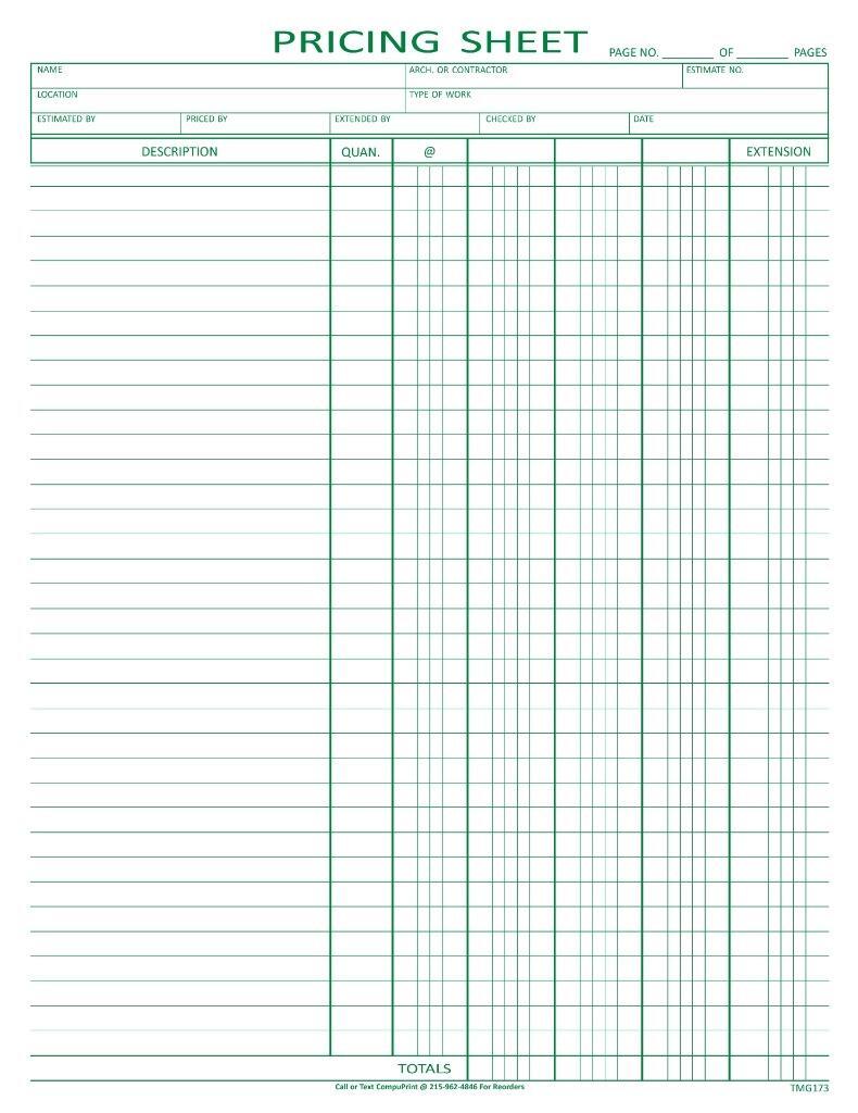 500 Pricing Sheets / 8.5 x 11 / Nebs Deluxe # 235