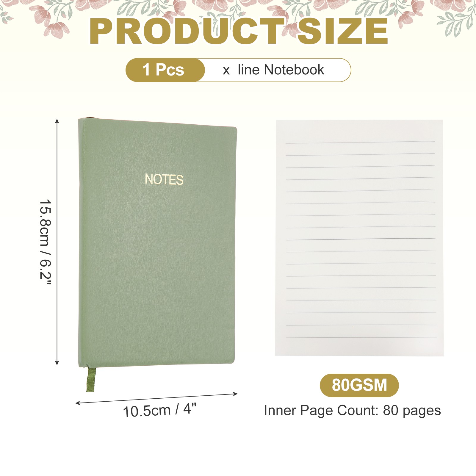 Line Notebook, C6 Pocket Journal Notebook, Grass Green