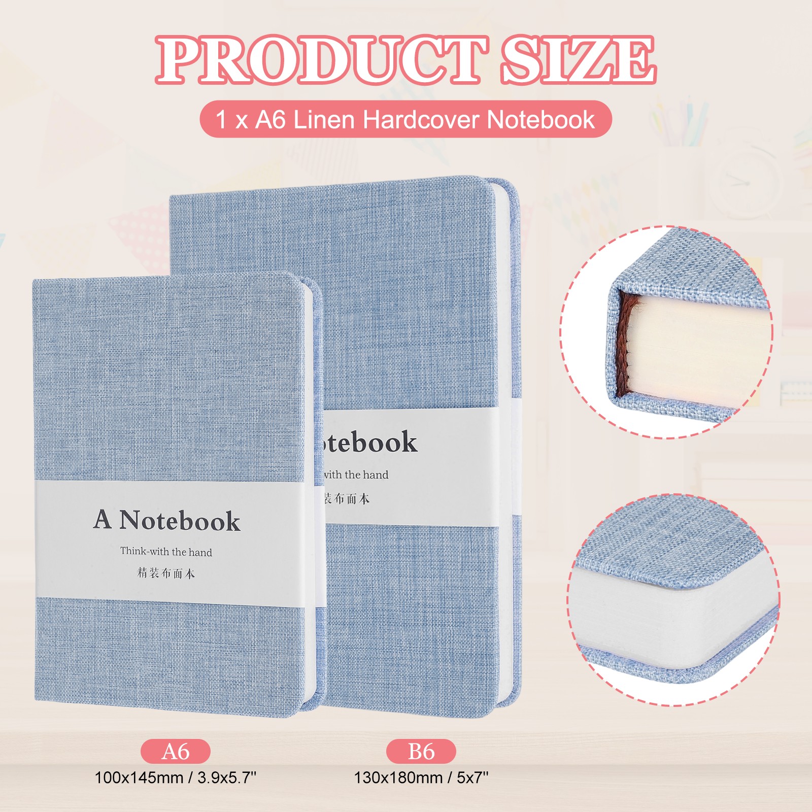 Linen Journal Notebook, 256 Pages 100 Gsm A6（3.9×5.7） Hardcover (Deep Sea Blue)