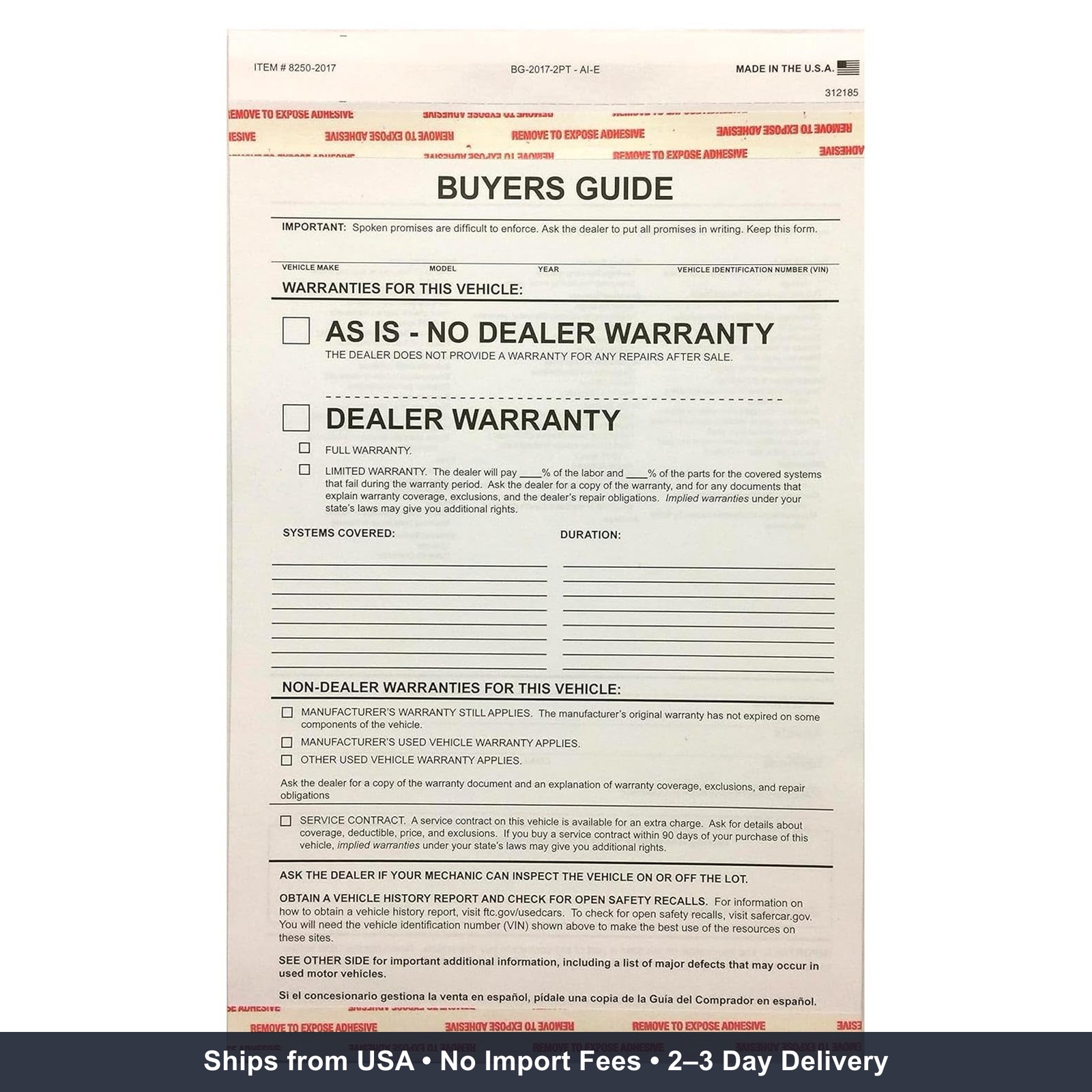 Donkey Auto Products 2 Part Buyers Guide Form – Adhesive Tape – English – As is